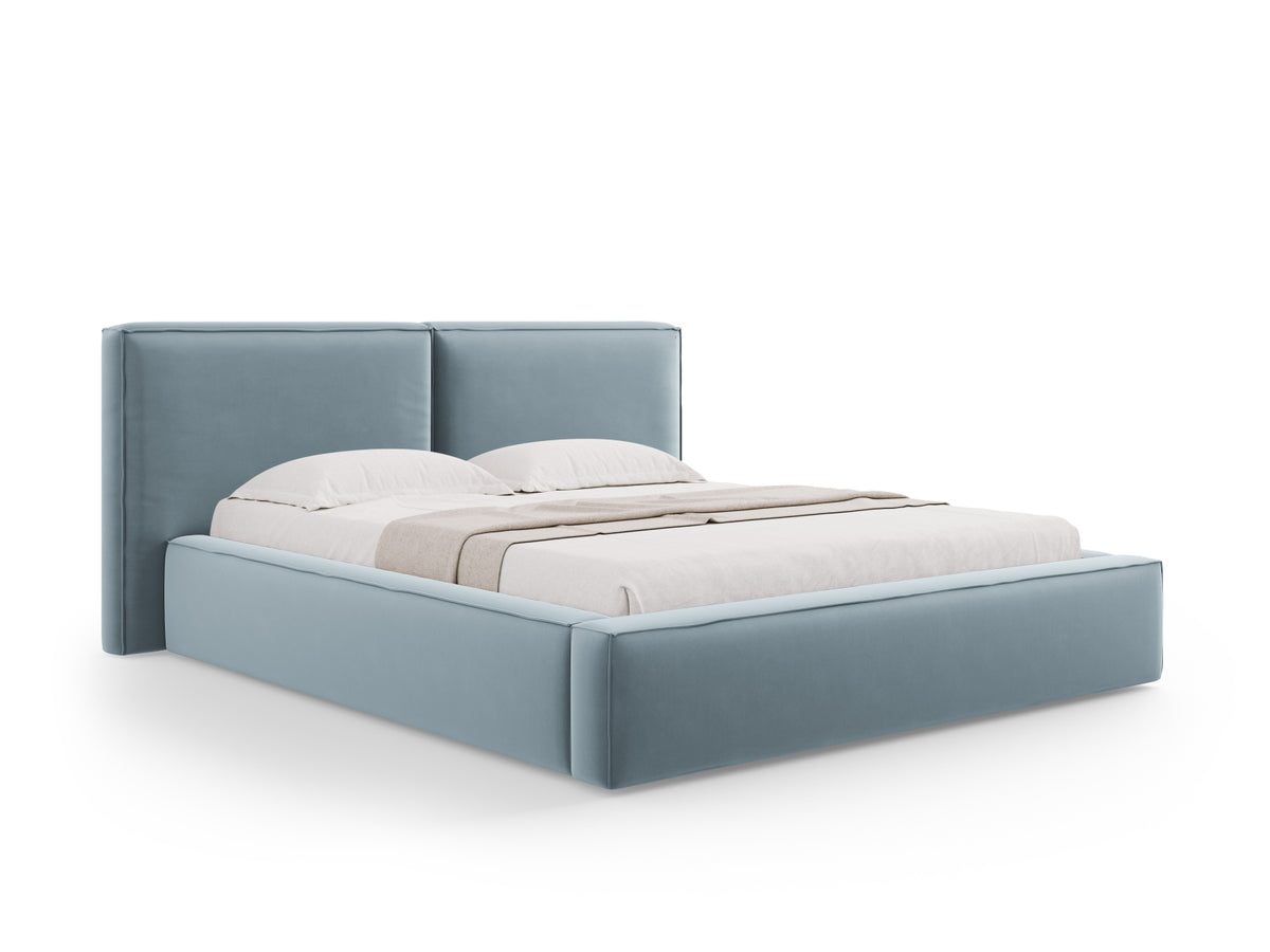Jodie Bett mit Stauraum und doppeltem Headboard 160cm in Light Blue-Bluvel präsentiert im Onlineshop von KAQTU Design AG. Bett ist von Micadoni