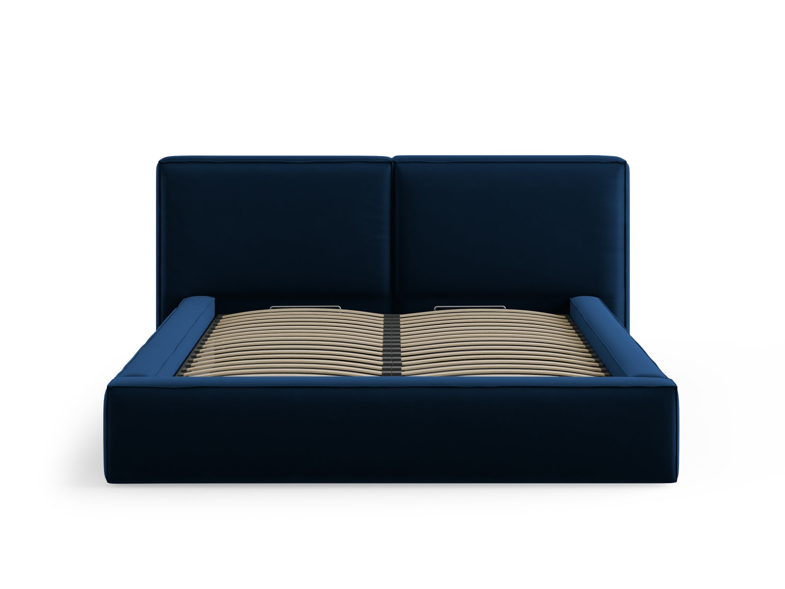 Elegantes Jodie Velour Bett in Royal Blue mit praktischem Stauraum und doppeltem Kopfteil, ideal für stilvolle Schlafzimmergestaltung.