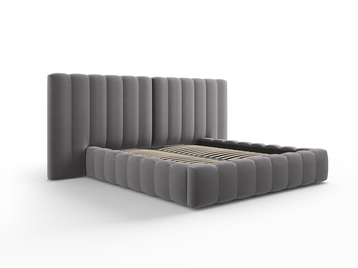 Kelp Bett mit Stauraum und double Headboard 160cm in Grey-Bluvel präsentiert im Onlineshop von KAQTU Design AG. Bett ist von Micadoni