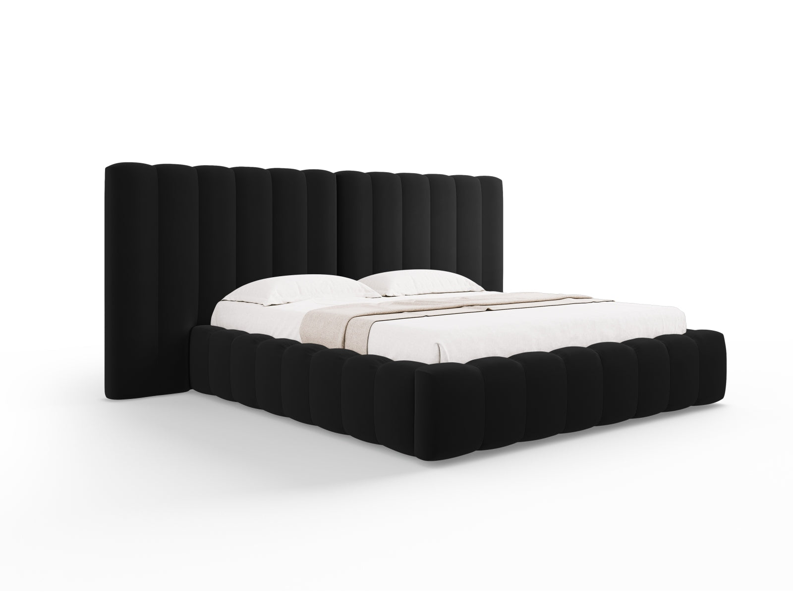 Kelp Velour Bett mit Stauraum und double Headboard in Black präsentiert im Onlineshop von KAQTU Design AG. Bett ist von Micadoni