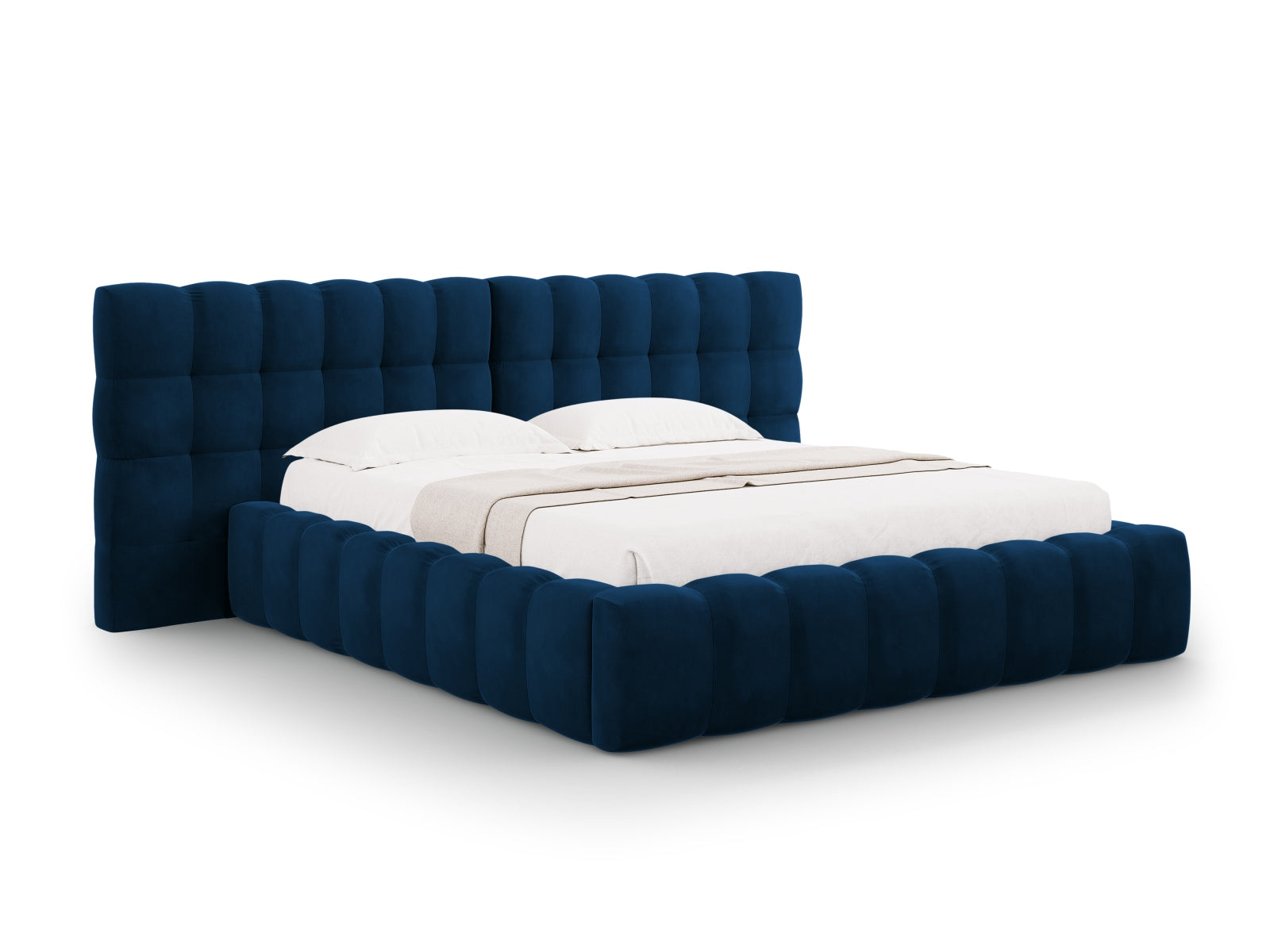 Mamaia Boucle Bett mit Stauraum und doppeltem Headboard 160cm in Royal Blue/Schwarz-Bluvel präsentiert im Onlineshop von KAQTU Design AG. Bett ist von Micadoni