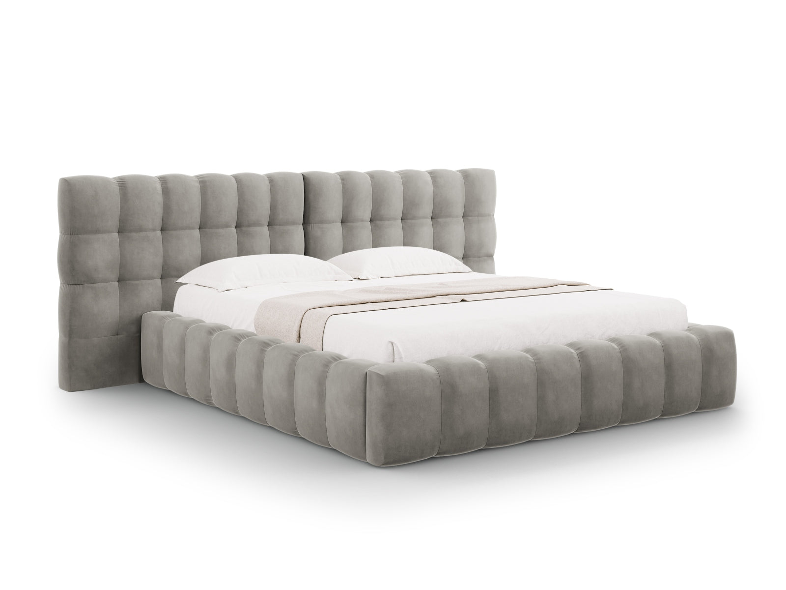 Mamaia Boucle Bett mit Stauraum und doppeltem Headboard 160cm in Light Grey/Schwarz-Bluvel präsentiert im Onlineshop von KAQTU Design AG. Bett ist von Micadoni