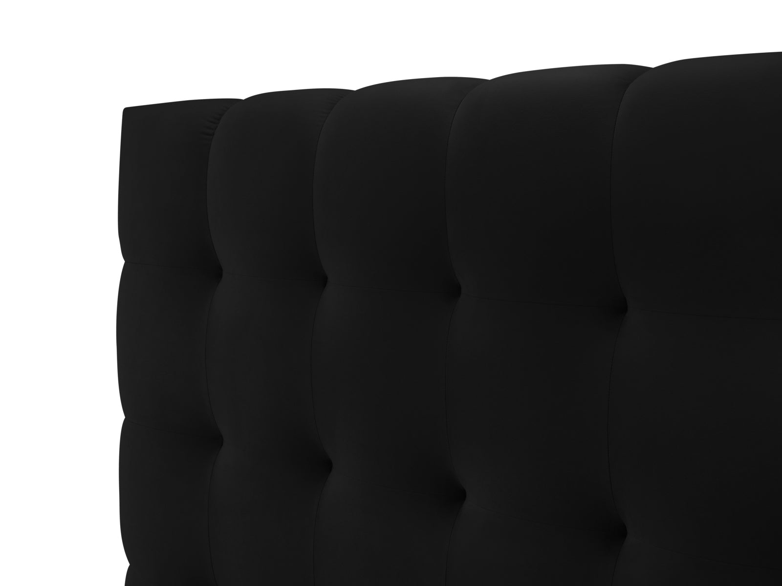 Elegantes Mamaia Velour Bett in Schwarz mit großzügigem Stauraum und stilvollem doppeltem Kopfteil für ein modernes Ambiente.