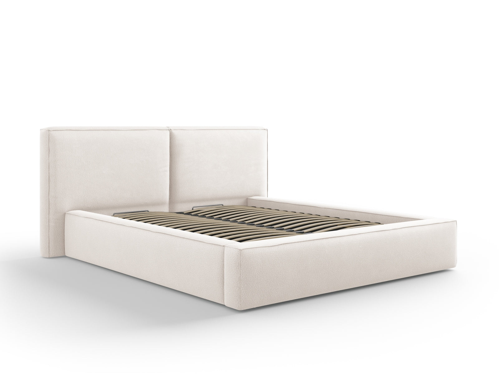 Jodie Bett mit Stauraumfunktion mit doppeltem Headboard 160cm in Light Beige-Megan präsentiert im Onlineshop von KAQTU Design AG. Bett ist von Micadoni