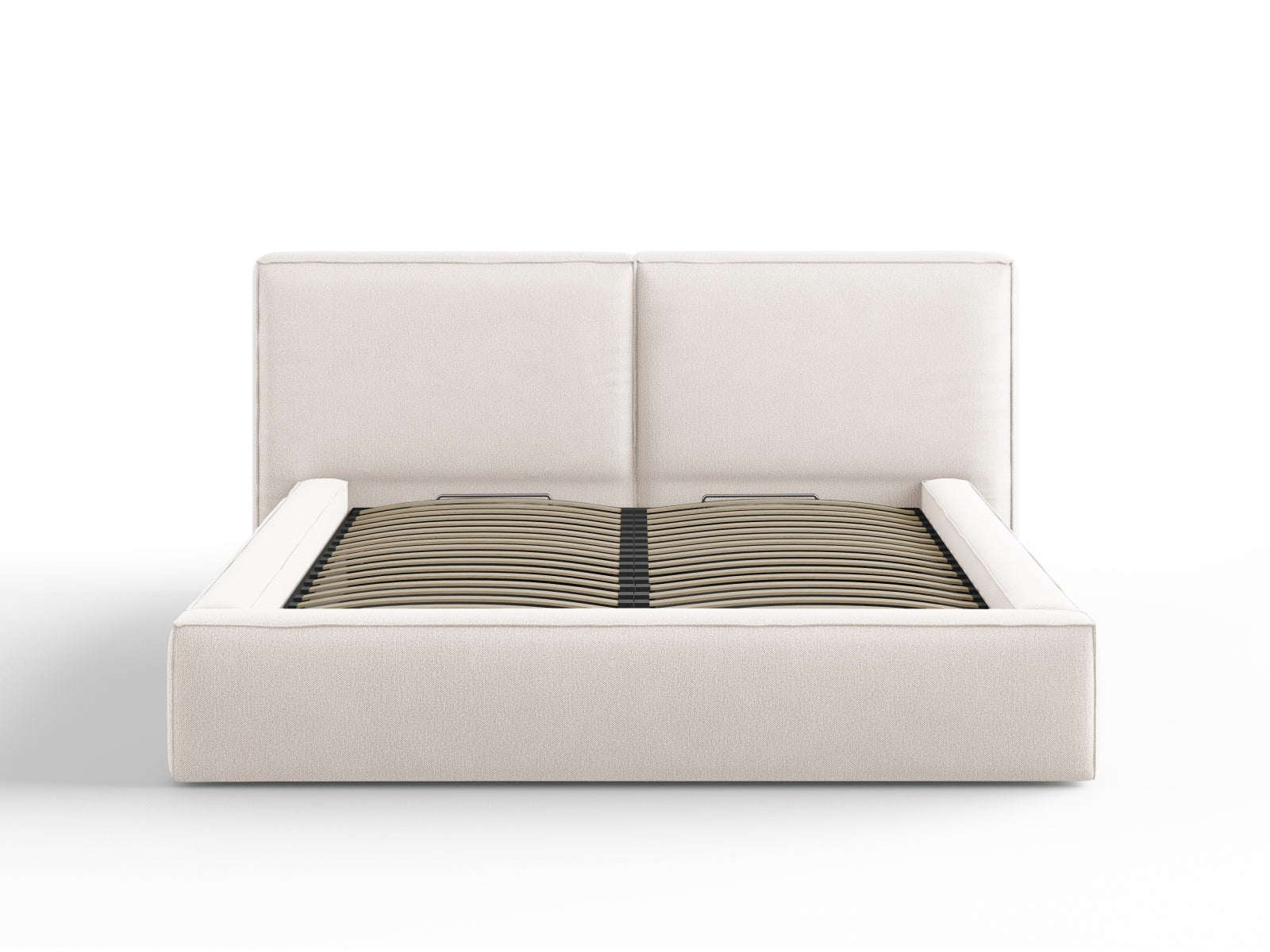 Jodie Bett mit Stauraumfunktion mit doppeltem Headboard 160cm in Light Beige-Megan präsentiert im Onlineshop von KAQTU Design AG. Bett ist von Micadoni