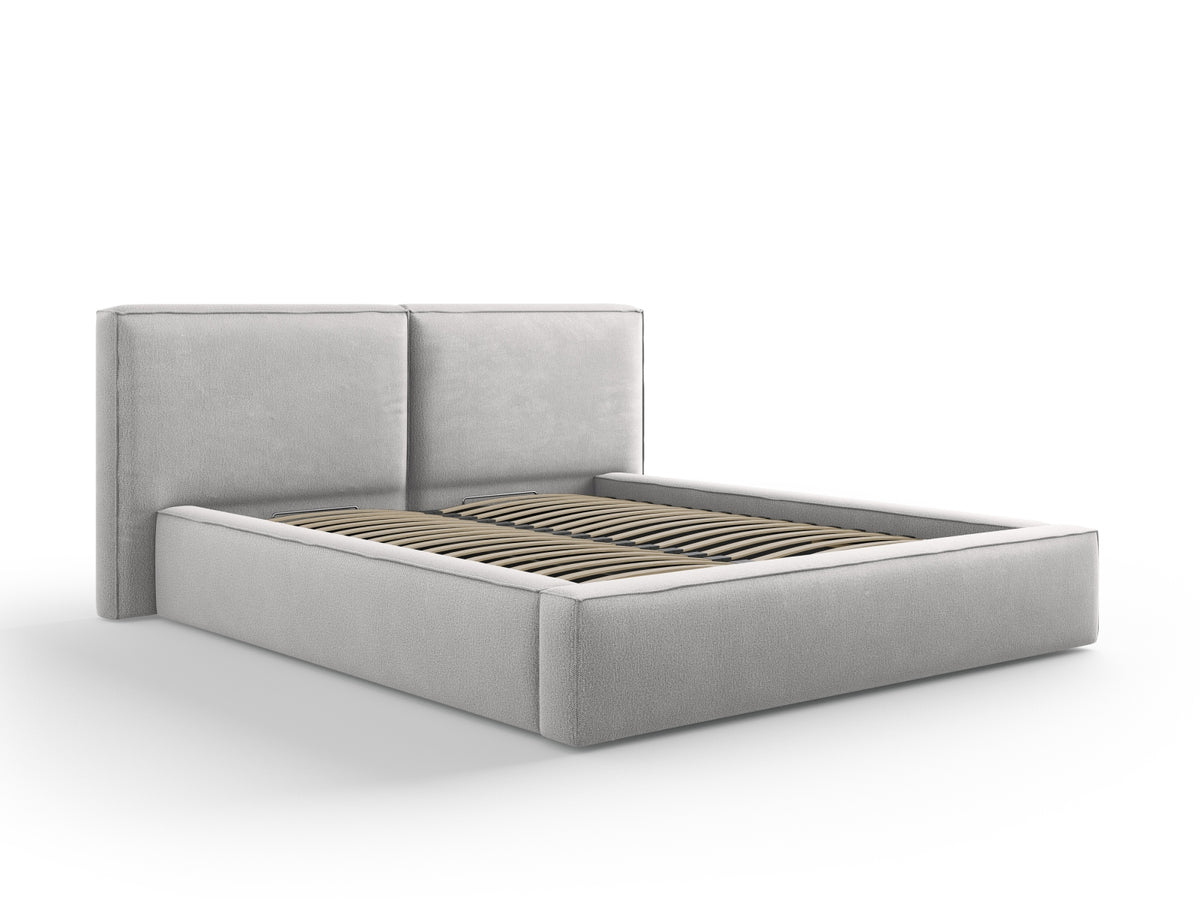 Jodie Bett mit Stauraumfunktion mit doppeltem Headboard 160cm in Light Grey-Megan präsentiert im Onlineshop von KAQTU Design AG. Bett ist von Micadoni
