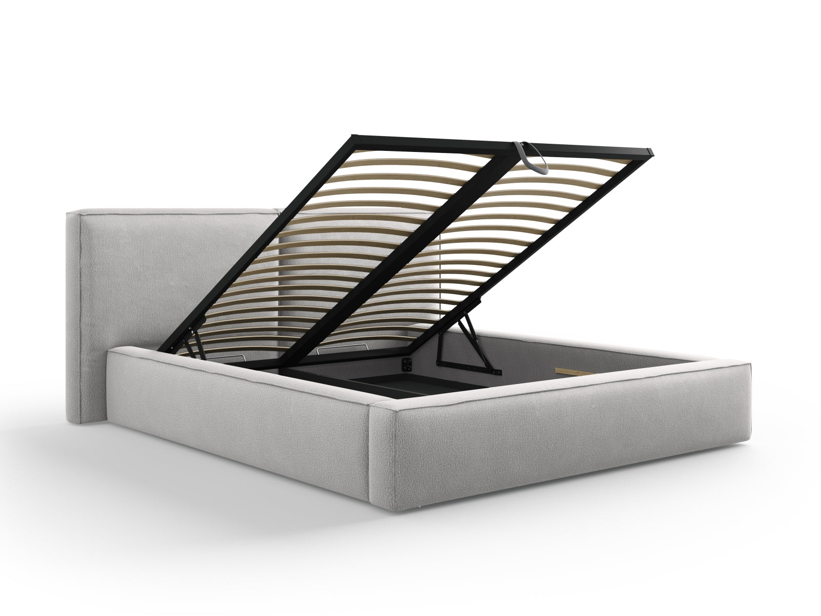 Erleben Sie das Jodie Bett von Micadoni: Elegantes Design mit doppeltem Headboard und praktischer Stauraumfunktion für Ihr Schlafzimmer! 214 cm.