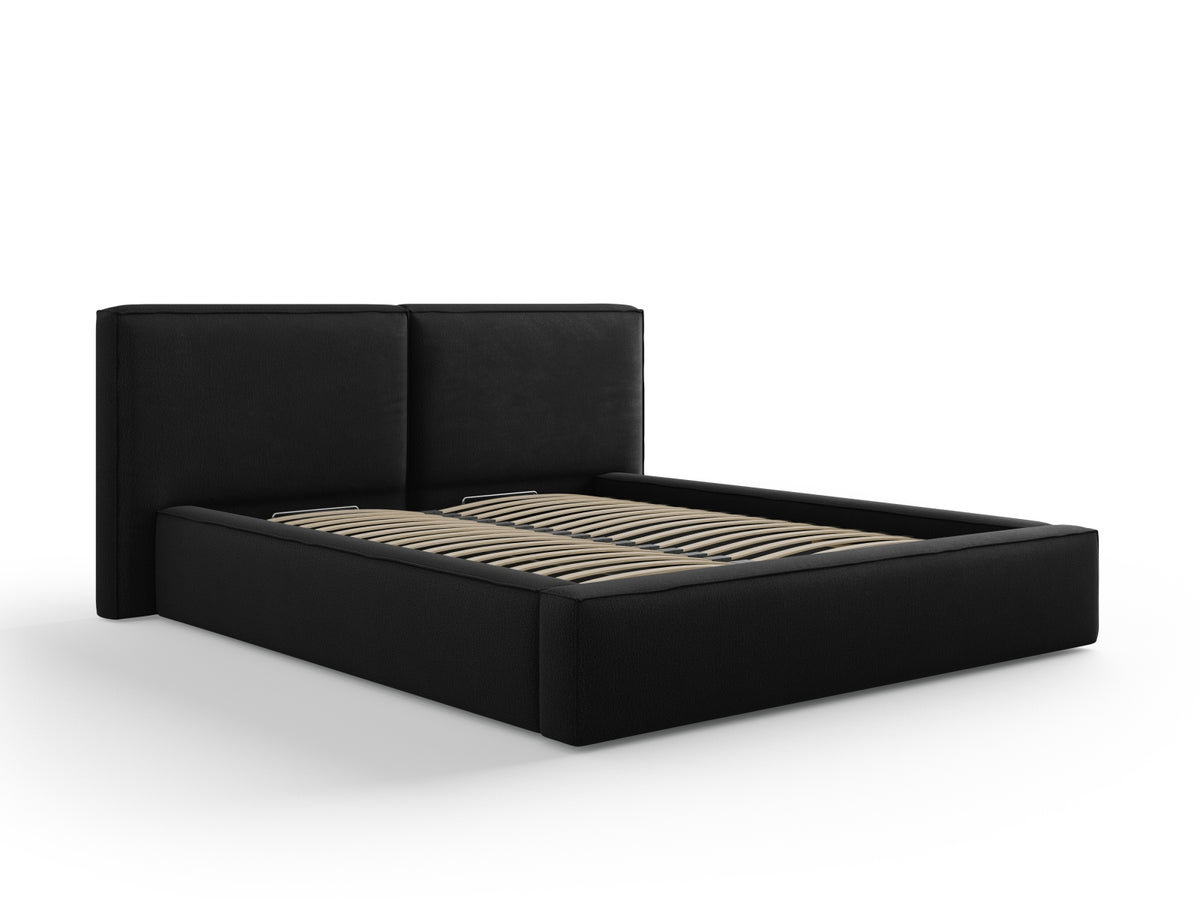 Jodie Bett mit Stauraumfunktion mit doppeltem Headboard 160cm in Black-Megan präsentiert im Onlineshop von KAQTU Design AG. Bett ist von Micadoni