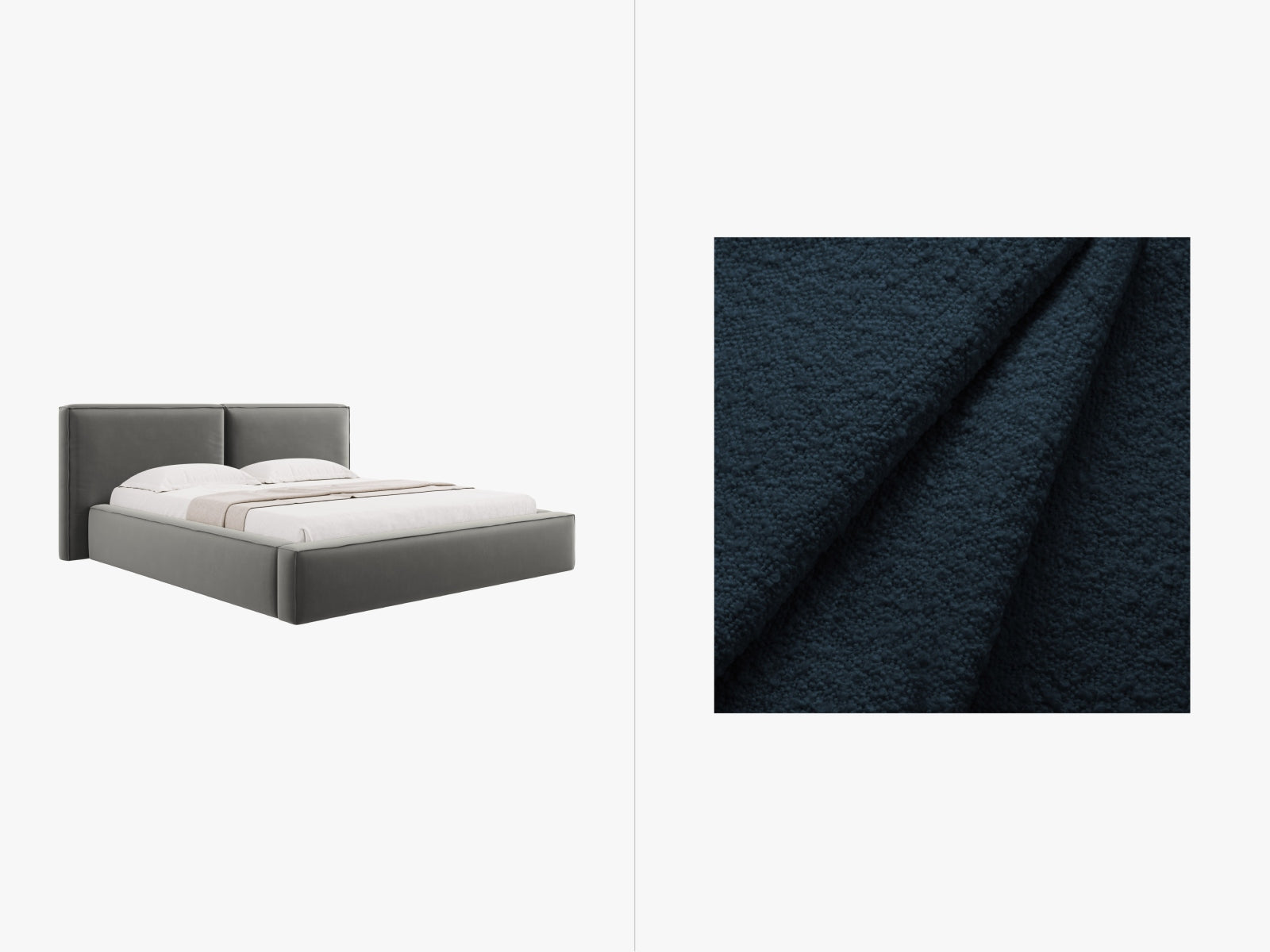 Jodie Boucle Bett mit Stauraum und Headboard 234cm in Dark Blue präsentiert im Onlineshop von KAQTU Design AG. Bett ist von Micadoni