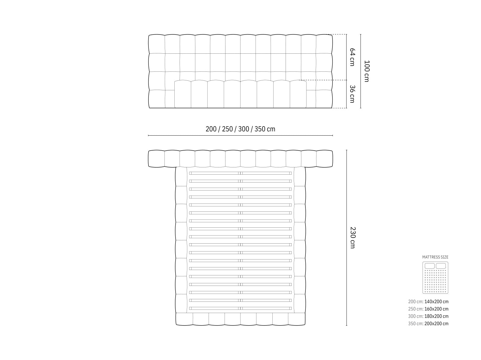 Entdecken Sie das stilvolle Mamaia Boucle Bett von Micadoni – 300 cm breit, mit elegantem doppeltem Headboard und praktischem Strauaum für Ihr Schlafzimmer.
