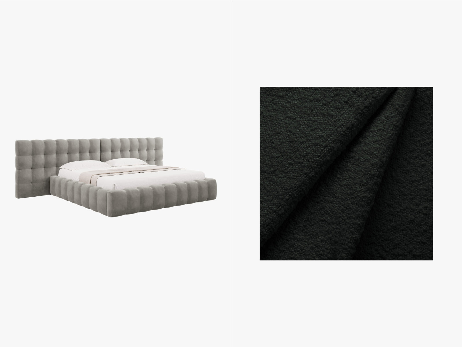 Mamaia Boucle Bett mit Strauaum und doppeltem Headboard 300cm in Black/Schwarz präsentiert im Onlineshop von KAQTU Design AG. Bett ist von Micadoni