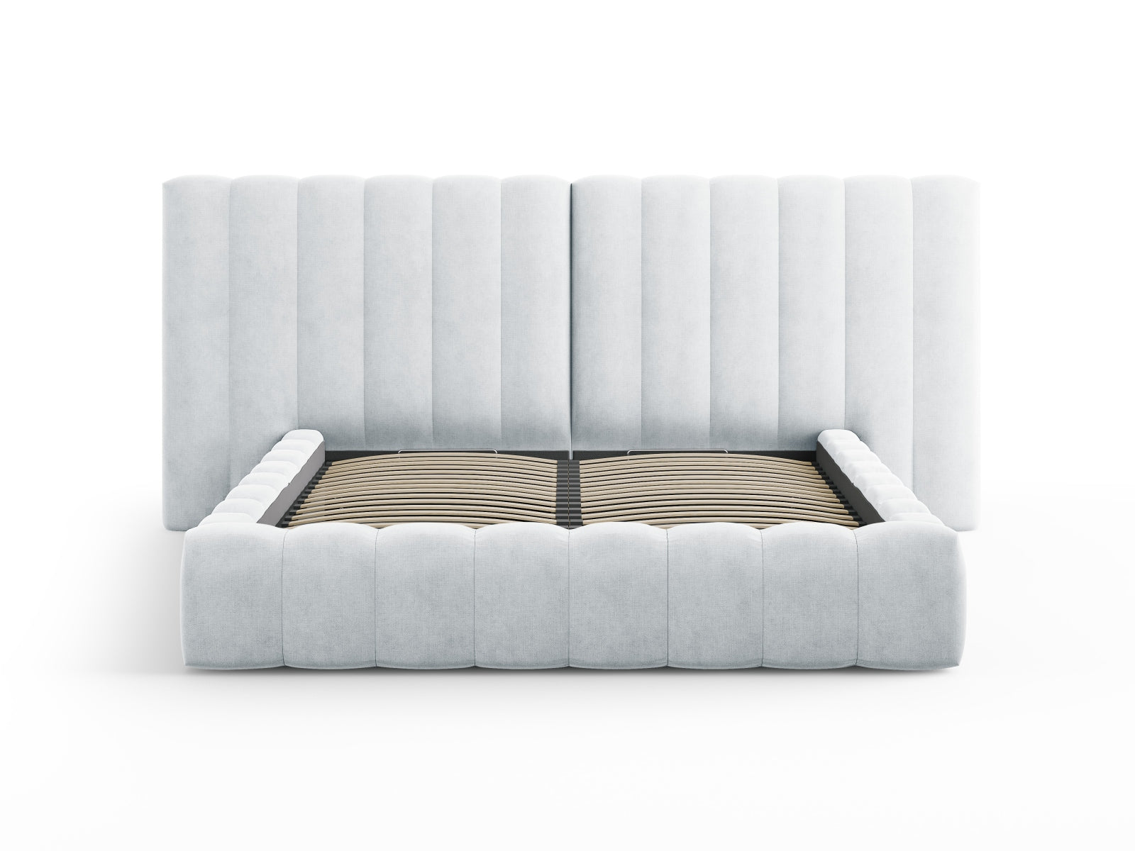 Entdecken Sie das Kelp Bett von Micadoni: stilvolles Design, praktischer Stauraum und ein elegantes doppeltes Headboard für höchsten Schlafkomfort.