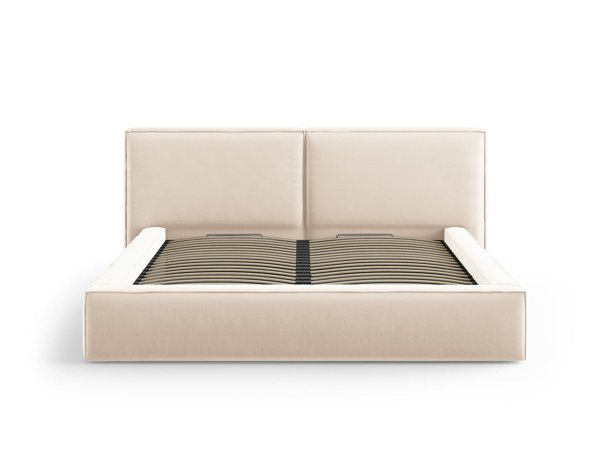 Jodie Bett mit Stauraum und doppeltem Headboard 180cm in Light Beige-Bluvel präsentiert im Onlineshop von KAQTU Design AG. Bett ist von Micadoni