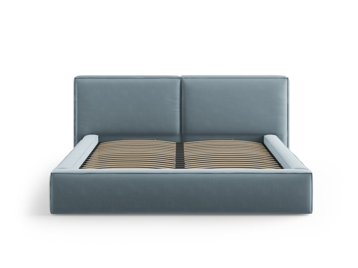 Jodie Bett mit Stauraum und doppeltem Headboard 180cm in Light Blue-Bluvel präsentiert im Onlineshop von KAQTU Design AG. Bett ist von Micadoni
