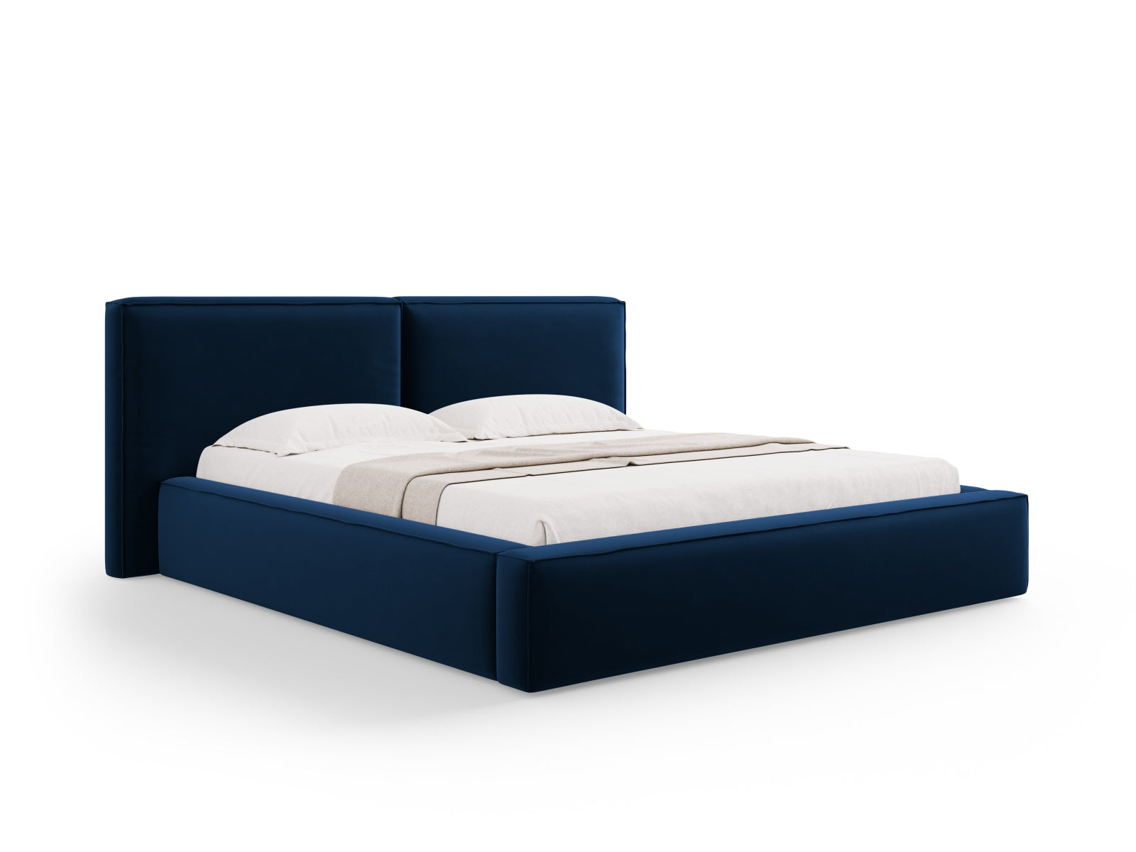 Jodie Velour Bett mit Stauraum und doppeltem Headboard 180cm in Royal Blue-Bluvel präsentiert im Onlineshop von KAQTU Design AG. Bett ist von Micadoni