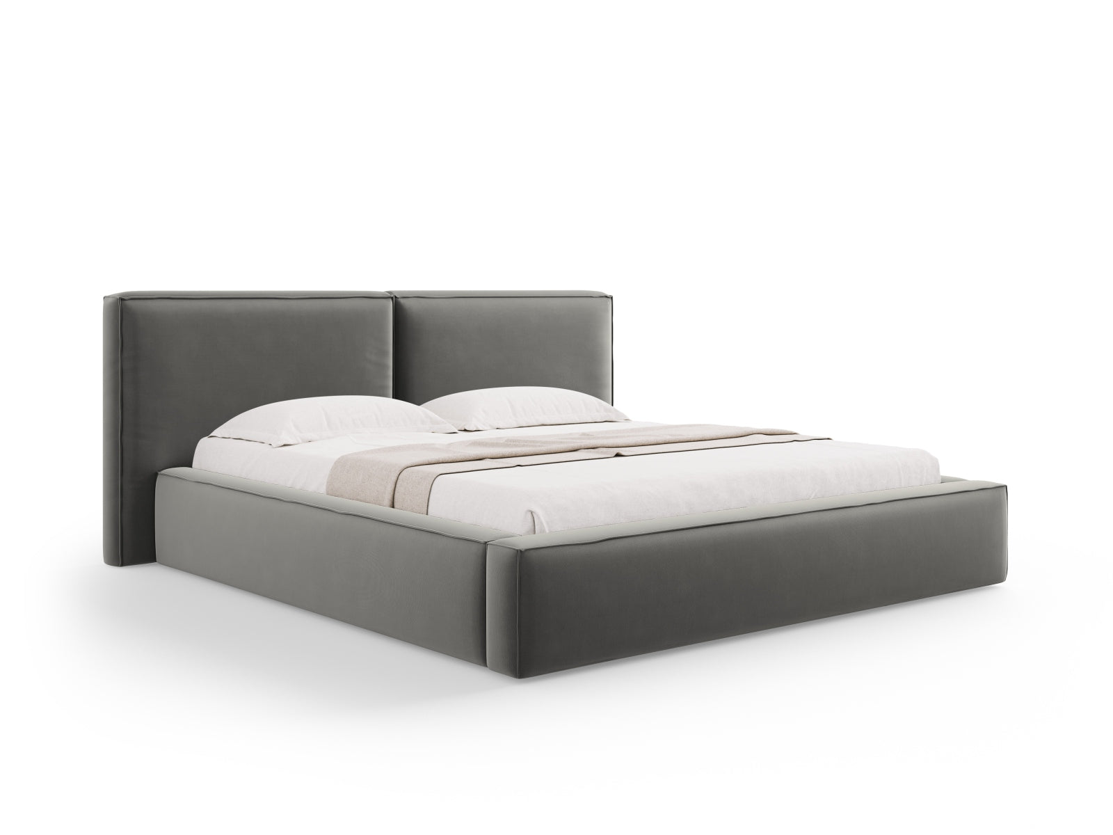 Jodie Velour Bett mit Stauraum und doppeltem Headboard 180cm in Light Grey-Bluvel präsentiert im Onlineshop von KAQTU Design AG. Bett ist von Micadoni