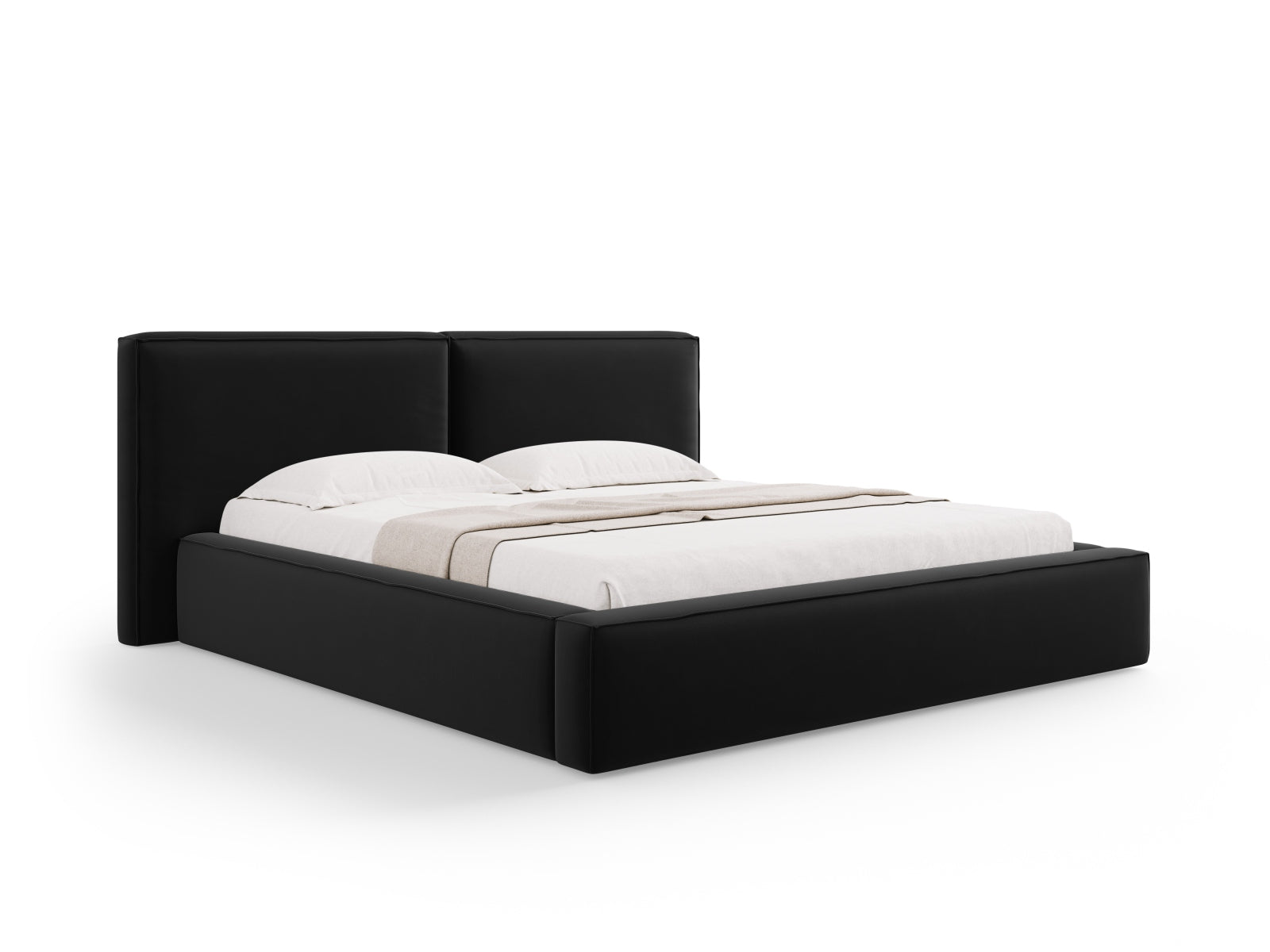 Jodie Velour Bett mit Stauraum und doppeltem Headboard 180cm in Black-Bluvel präsentiert im Onlineshop von KAQTU Design AG. Bett ist von Micadoni