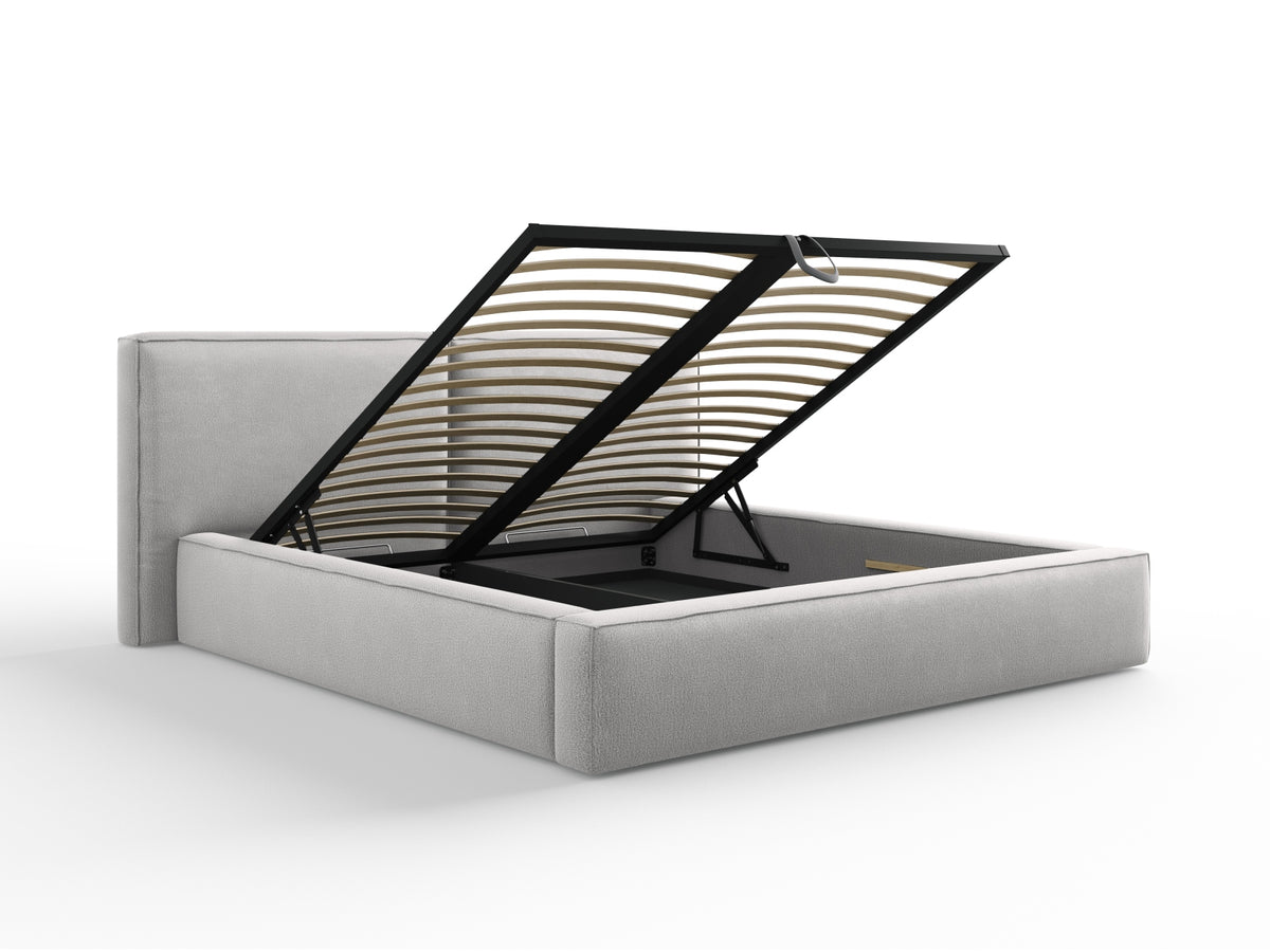 Jodie Bett mit Stauraumfunktion mit doppeltem Headboard 180cm in Light Grey-Megan präsentiert im Onlineshop von KAQTU Design AG. Bett ist von Micadoni