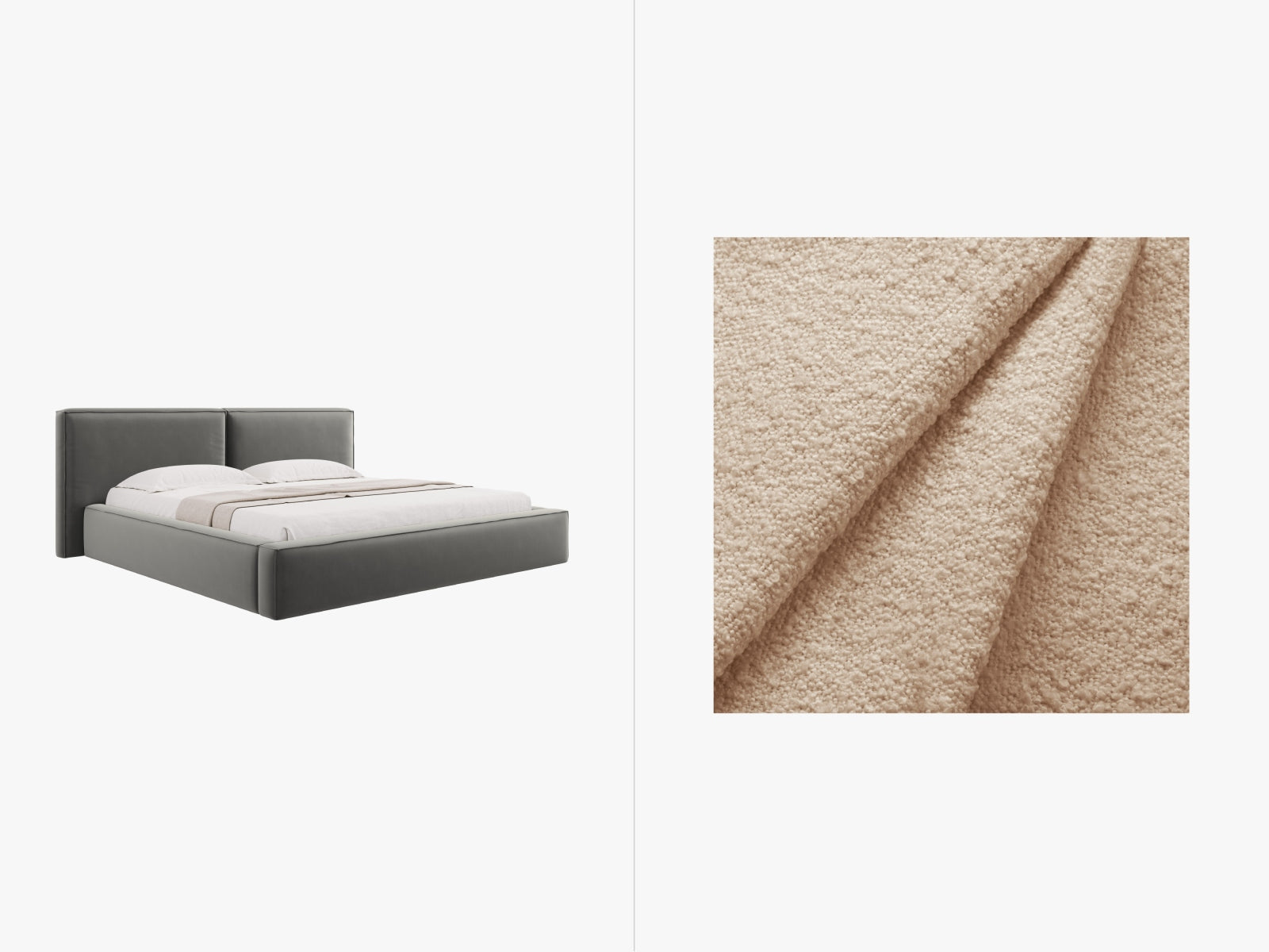 Jodie Boucle Bett mit Stauraum und Headboard 251cm in Beige präsentiert im Onlineshop von KAQTU Design AG. Bett ist von Micadoni