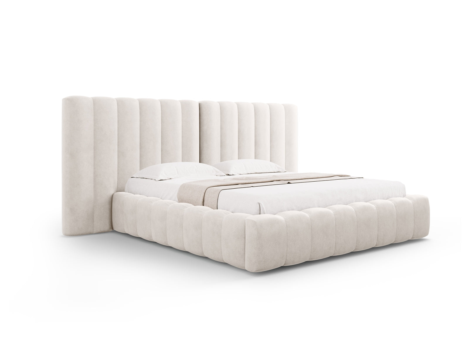 Kelp Bett mit Stauraum und doppeltem Headboard in Grey Beige Melange präsentiert im Onlineshop von KAQTU Design AG. Bett ist von Micadoni