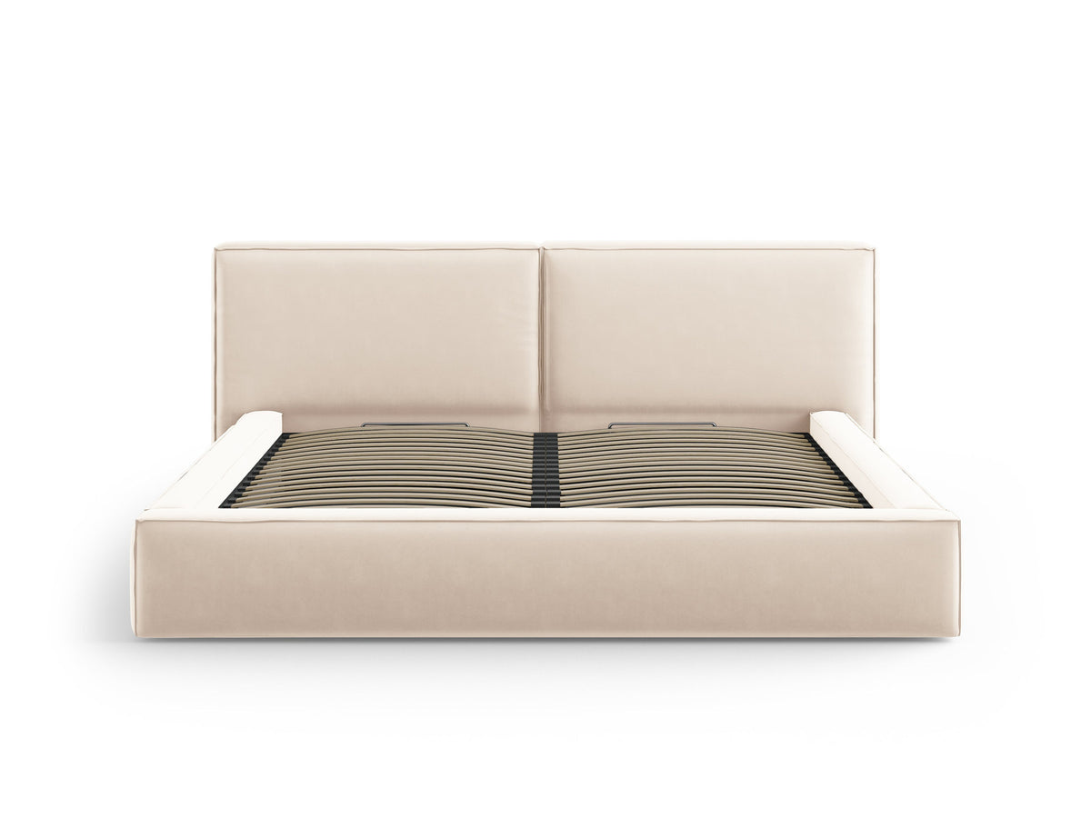 Jodie Bett mit Stauraum und doppeltem Headboard 200cm in Light Beige-Bluvel präsentiert im Onlineshop von KAQTU Design AG. Bett ist von Micadoni