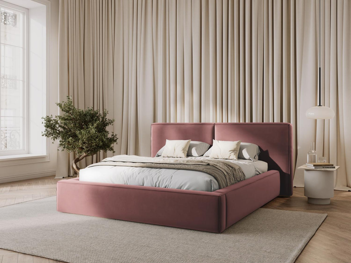 Jodie Bett mit Stauraum und doppeltem Headboard 200cm in Pink-Bluvel präsentiert im Onlineshop von KAQTU Design AG. Bett ist von Micadoni