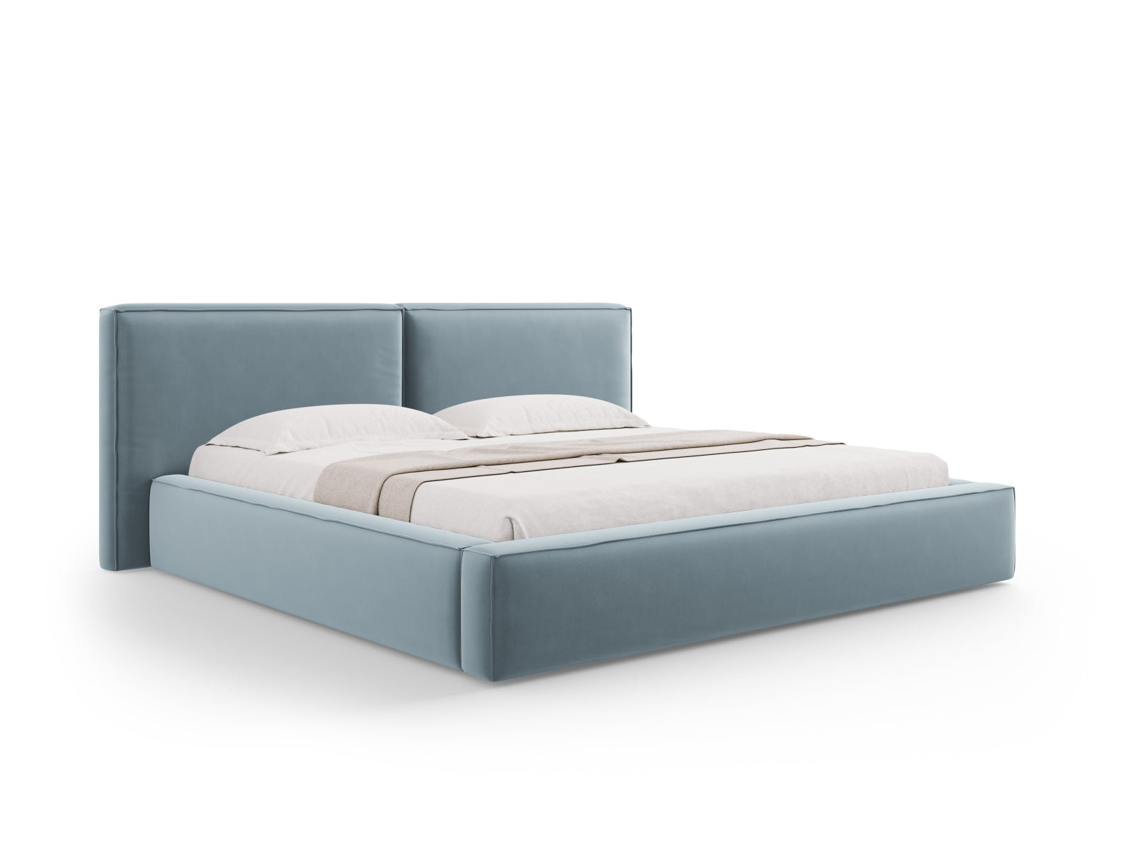 Jodie Velour Bett mit Strauaum und doppeltem Headboard 251cm in Light Blue präsentiert im Onlineshop von KAQTU Design AG. Bett ist von Micadoni
