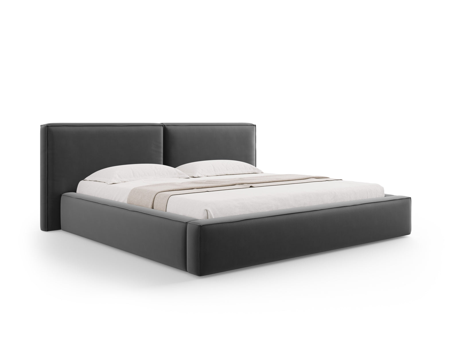 Jodie Velour Bett mit Stauraum und doppeltem Headboard 200cm in Grey-Bluvel präsentiert im Onlineshop von KAQTU Design AG. Bett ist von Micadoni