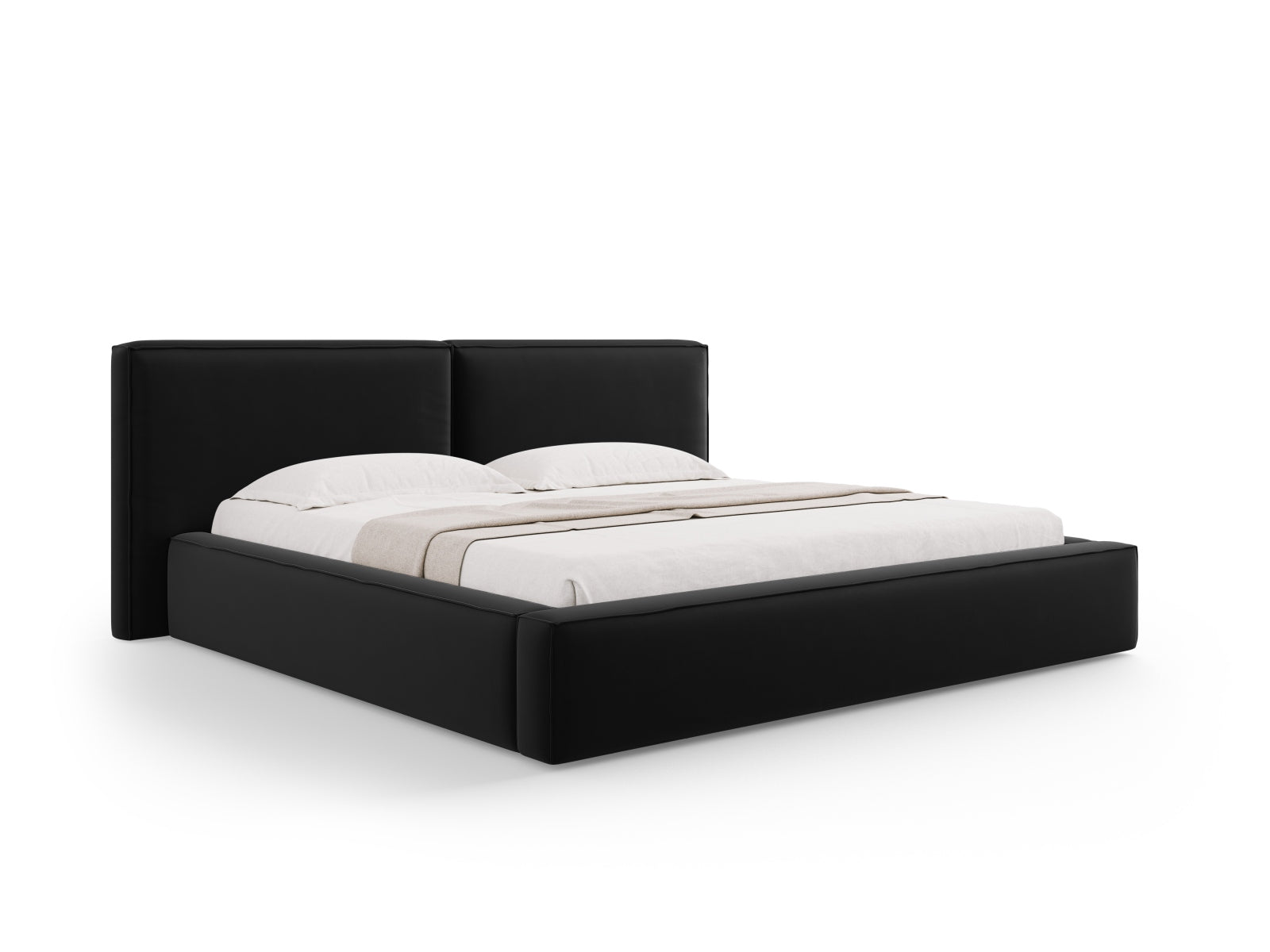Jodie Velour Bett mit Stauraum und doppeltem Headboard 200cm in Black-Bluvel präsentiert im Onlineshop von KAQTU Design AG. Bett ist von Micadoni