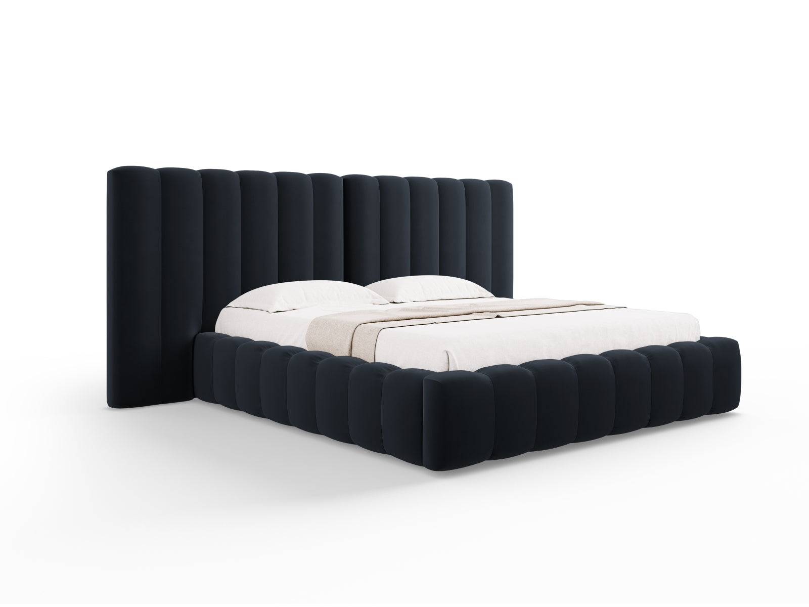Kelp Velour Bett mit Stauraum und double Headboard in Dark Blue präsentiert im Onlineshop von KAQTU Design AG. Bett ist von Micadoni