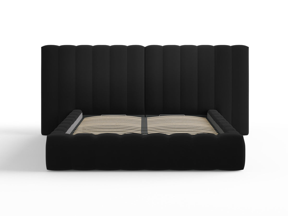Kelp Bett mit Stauraum und double Headboard 200cm in Black-Bluvel präsentiert im Onlineshop von KAQTU Design AG. Bett ist von Micadoni