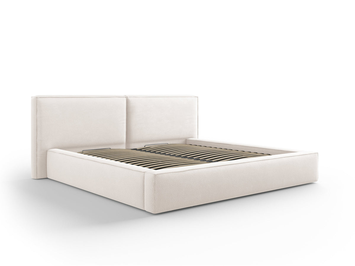 Jodie Bett mit Stauraumfunktion mit doppeltem Headboard 200cm in Light Beige-Megan präsentiert im Onlineshop von KAQTU Design AG. Bett ist von Micadoni