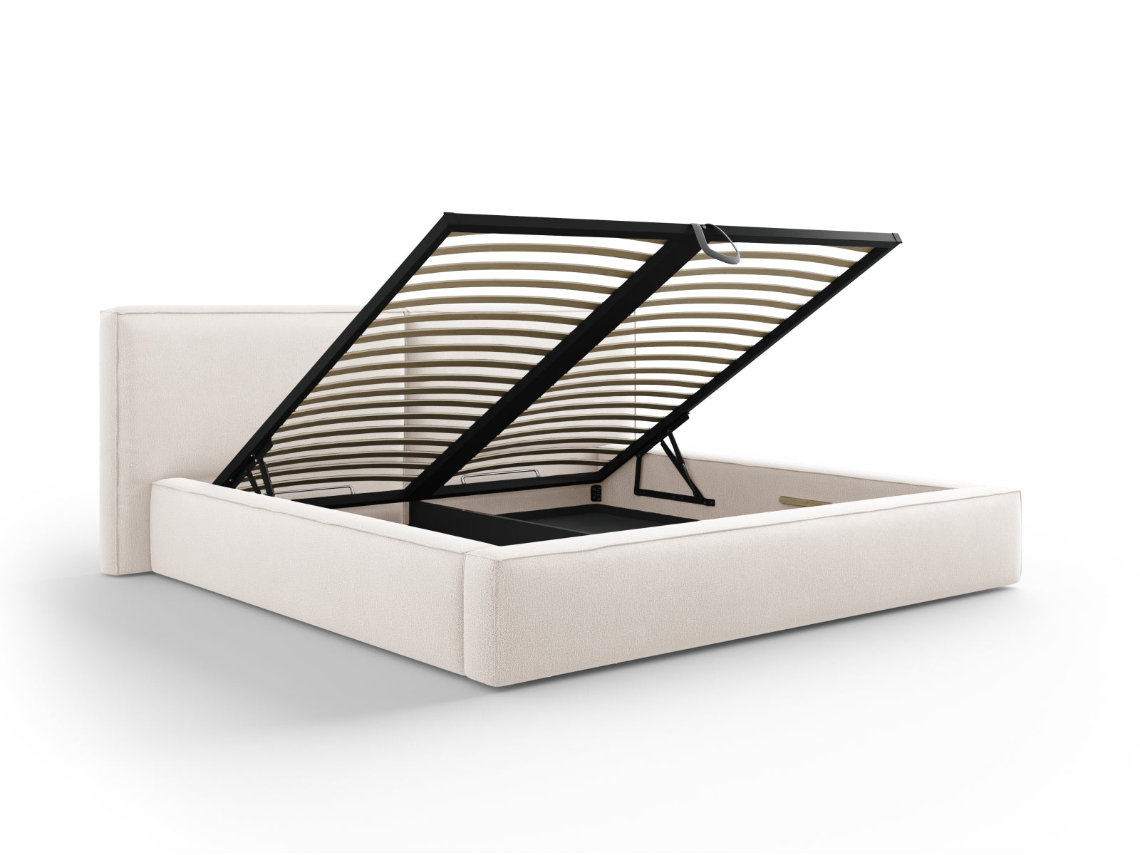 Erleben Sie das Jodie Bett von Micadoni: 254 cm Breite, elegantes doppeltes Headboard und praktischer Stauraum für Ihr Schlafzimmer!