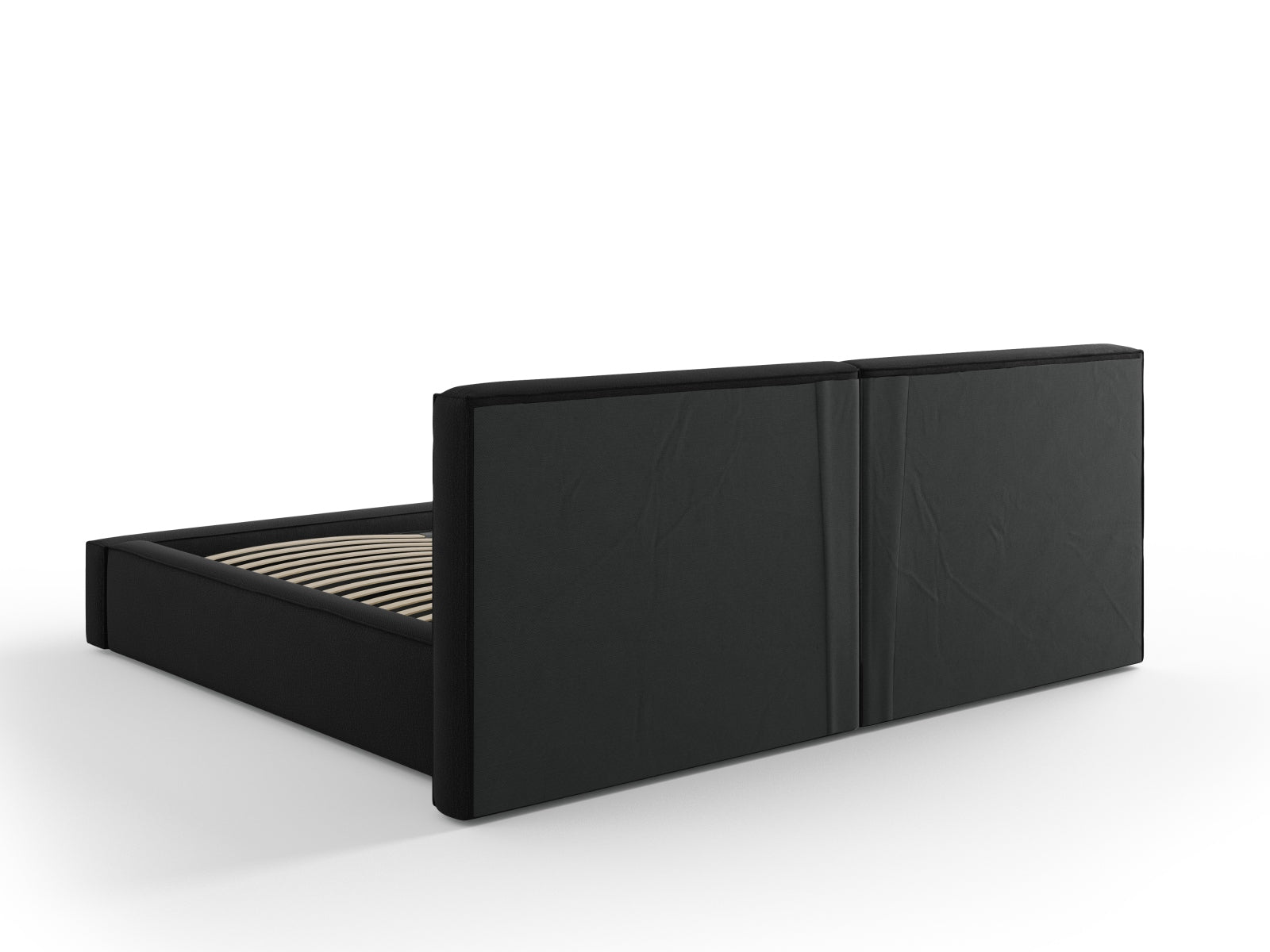 Entdecken Sie das stilvolle Jodie Bett von Micadoni: 254 cm breit, mit doppeltem Headboard und cleverem Stauraum für ein aufgeräumtes Schlafzimmer!