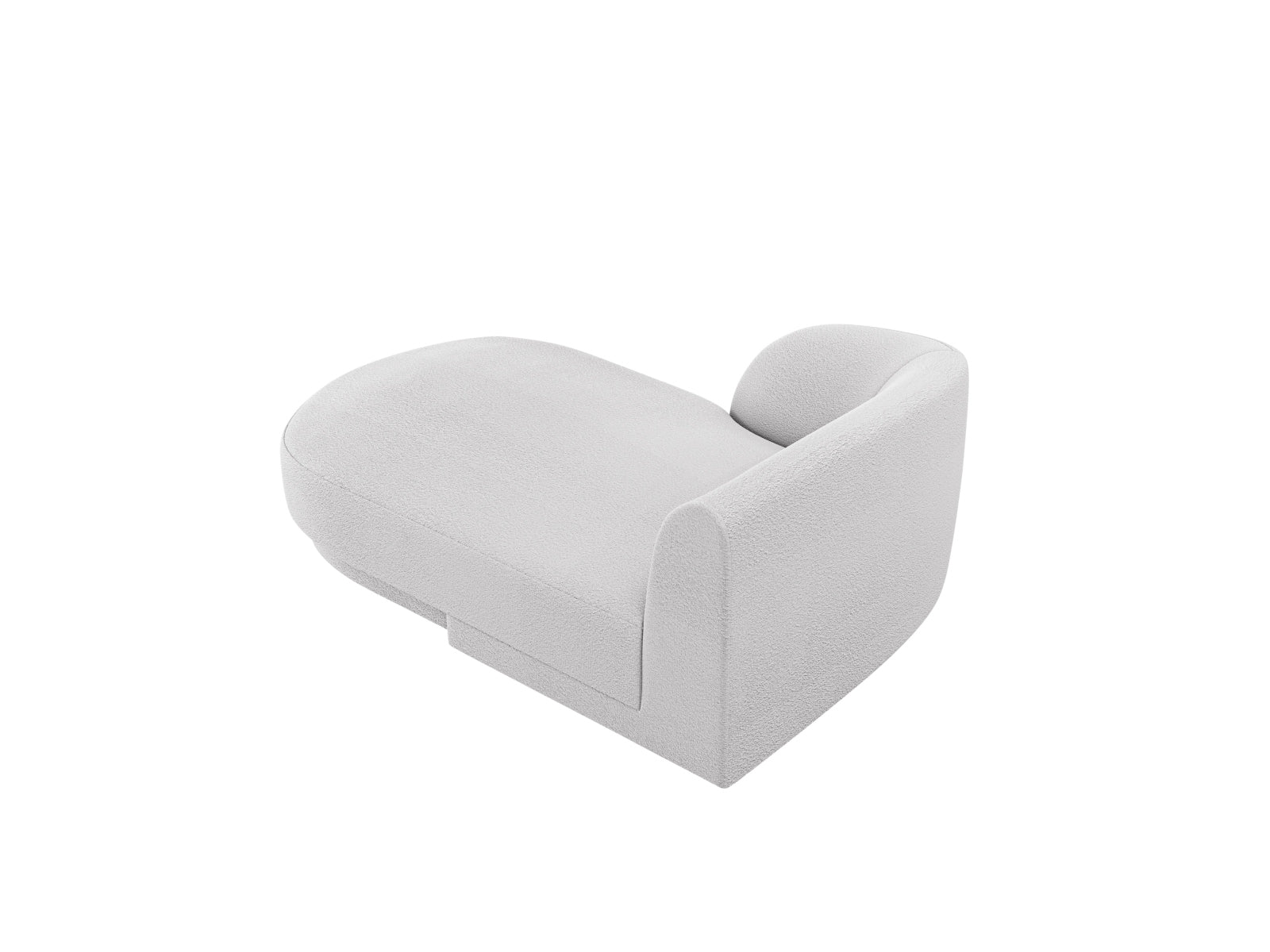 Elegantes Miley Boucle Sofa Chaise Lounge links in dezentem Grau, ideal für stilvolle Wohnräume. 2-Sitzer von Micadoni.