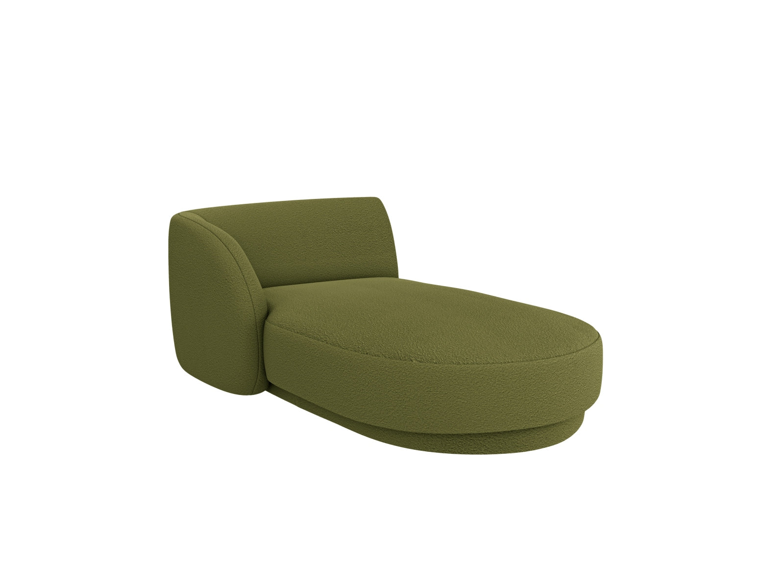 Elegantes Miley Boucle Sofa Chaise Lounge links in Dunkelolivgrün, ideal für stilvolle Wohnräume. 2-Sitzer von Micadoni.