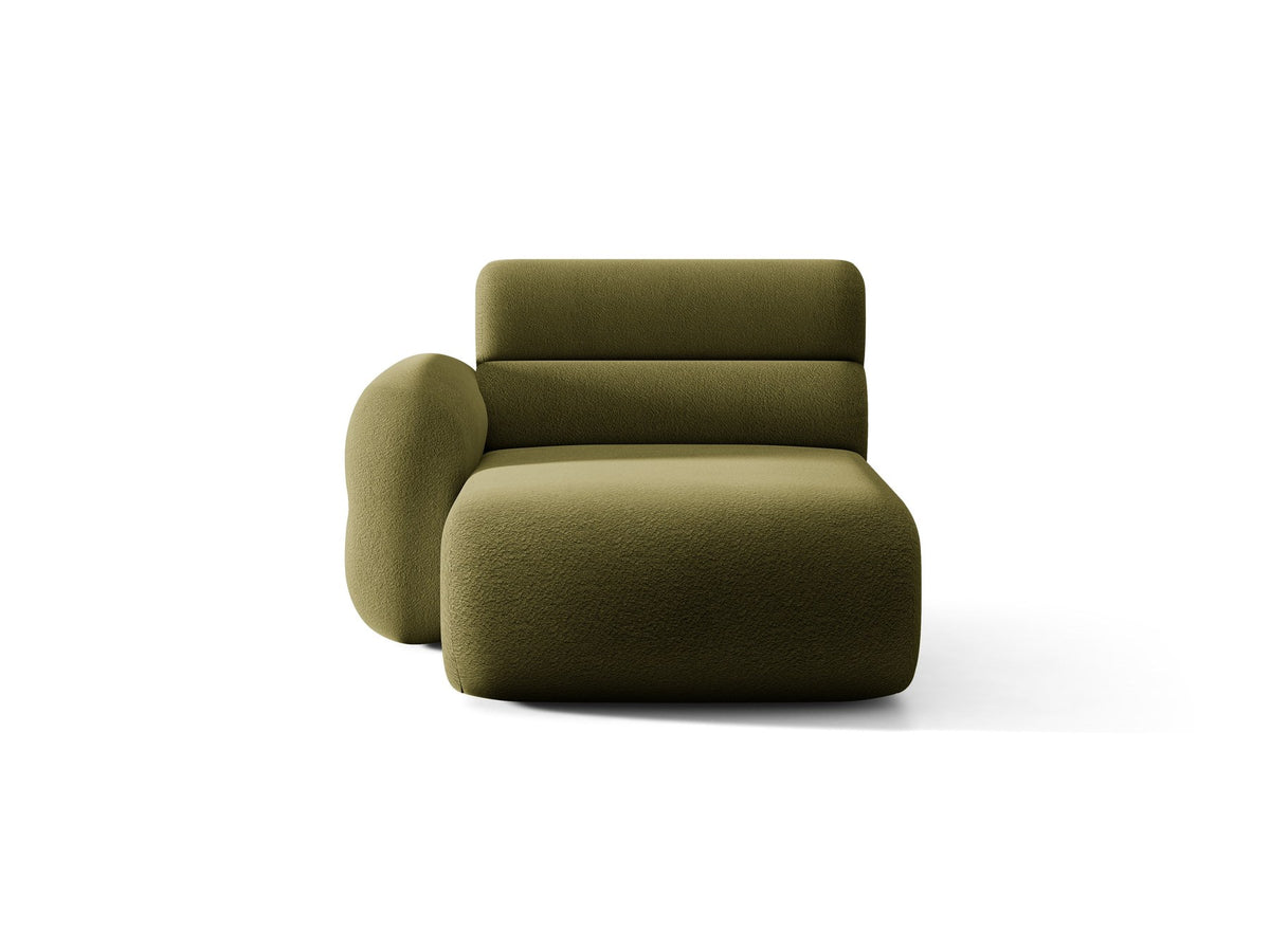 Modulares Sofa Neo Chaiselongue von Micadoni in dunklem Olivgrün mit hoher Rückenlehne und schwarzen Kunststoffbeinen aus Polypropylen.
