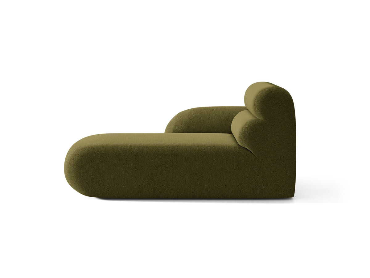 Modulares Sofa Neo Chaiselongue von Micadoni in dunklem Olivgrün mit hoher Rückenlehne und schwarzen Kunststoffbeinen aus Polypropylen.