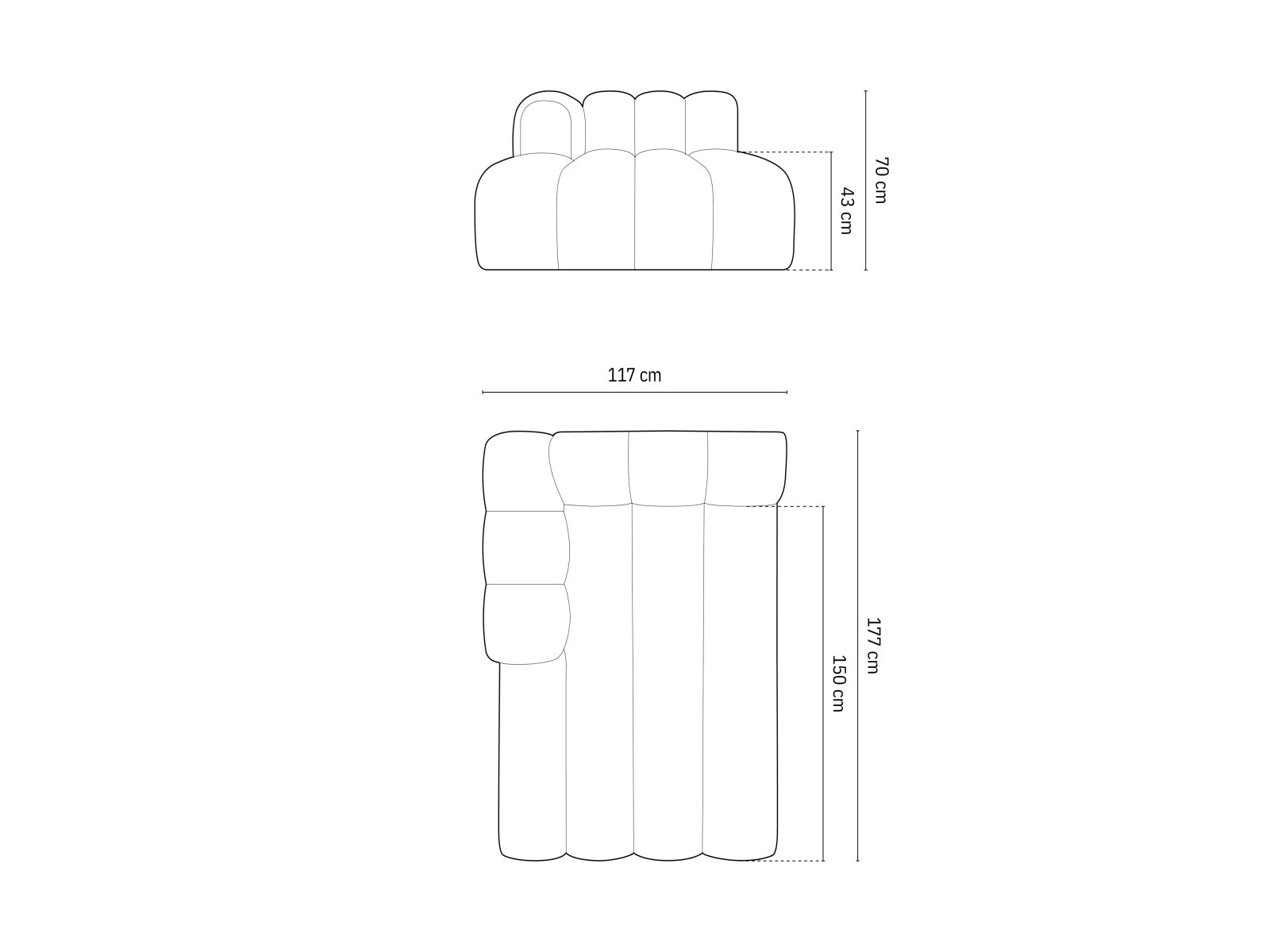 Moderne Lupine Chaise Longue links für 2 Personen in edlem Dunkelgrau, perfekt für stilvolle und anpassbare Wohnräume.