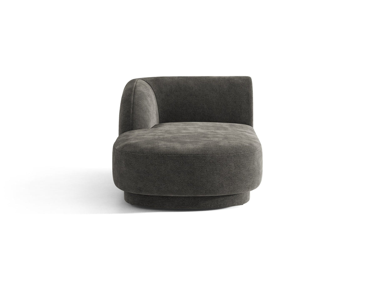 Chaiselongue Miley von Micadoni in Dunkelbeige mit Bluvel-Stoffbezug, schwarzen Kunststoffbeinen und niedriger Rückenlehne, modulares Sofa-Element.