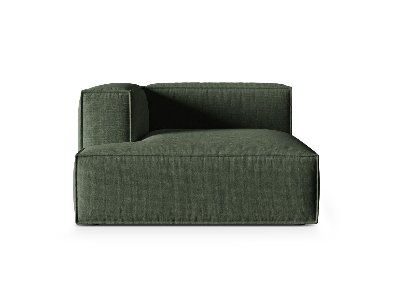 Elegante linke Chaise Longue für 1 Person aus der Nuria-Kollektion in Moosgrün, ideal für stilvolle Wohnräume und entspannte Auszeiten.