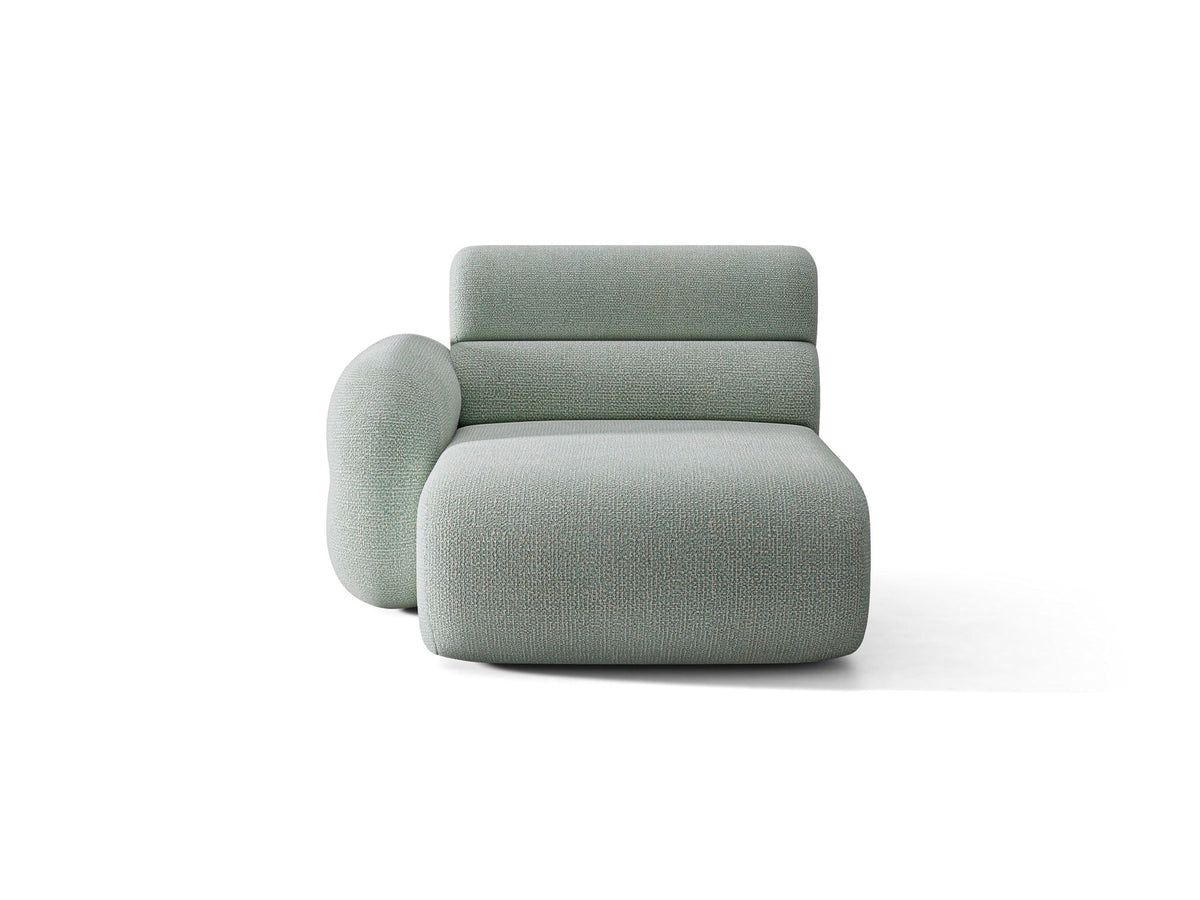 Modulares Sofa Neo Chaiselongue von Micadoni in dunklem Olivgrün mit hoher Rückenlehne und schwarzen Kunststoffbeinen aus Polypropylen.