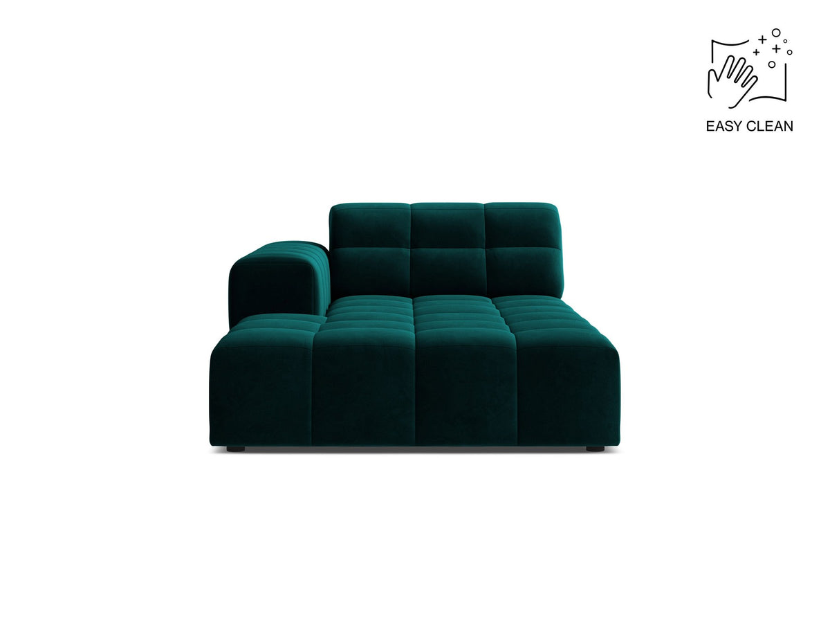 Chaiselongue Jennifer von Micadoni in Beige, Bezug aus Chenille-Stoff Eden, schwarze Kunststoffbeine, linksseitige Ausrichtung, modulares Sofaelement.