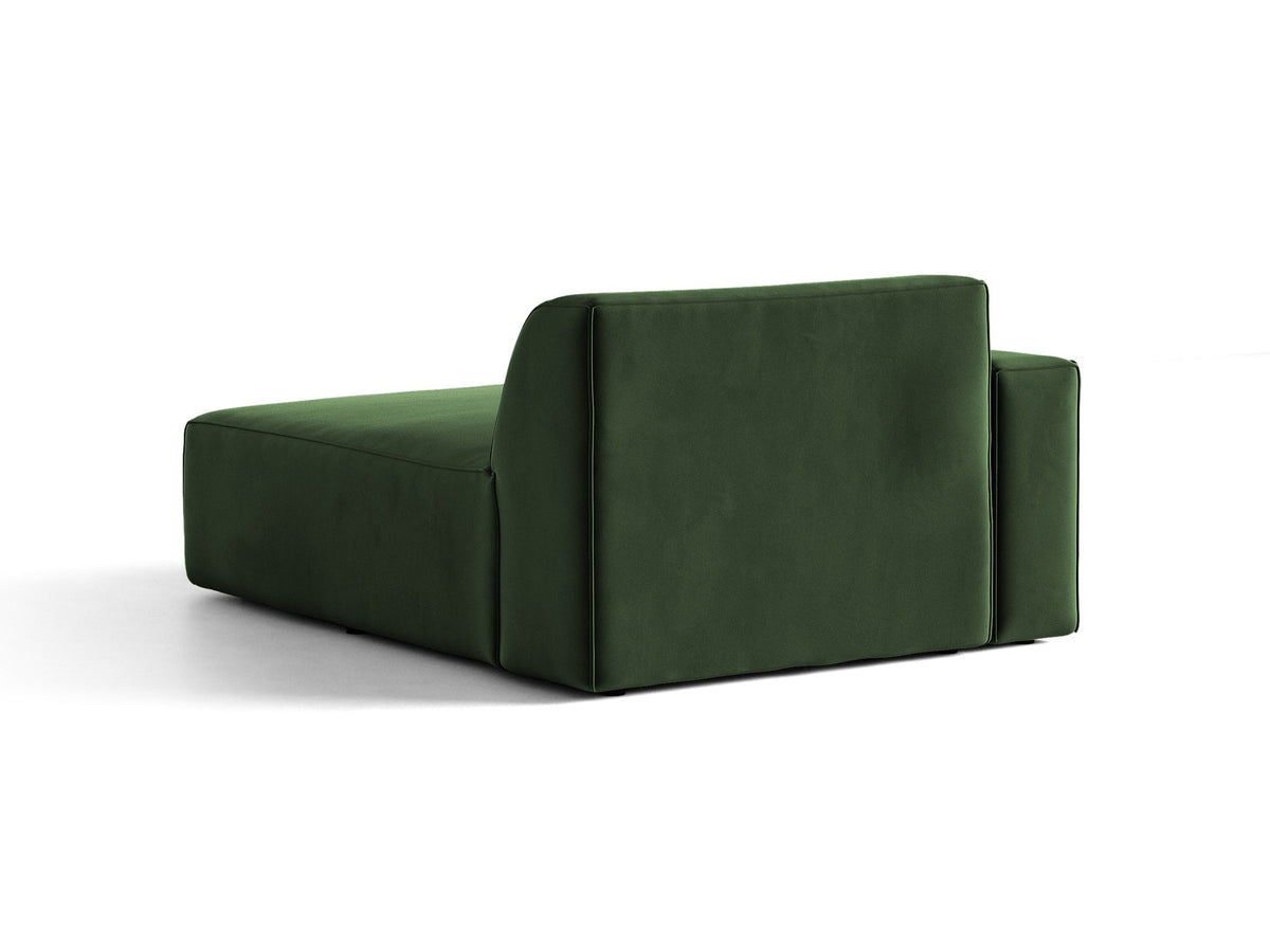 Jodie Chaiselongue von Micadoni in leichtem Beige, Venus-Samtstoff-Bezug, schwarze Kunststoffbeine, modulares Sofa-Element mit linker Ausrichtung.