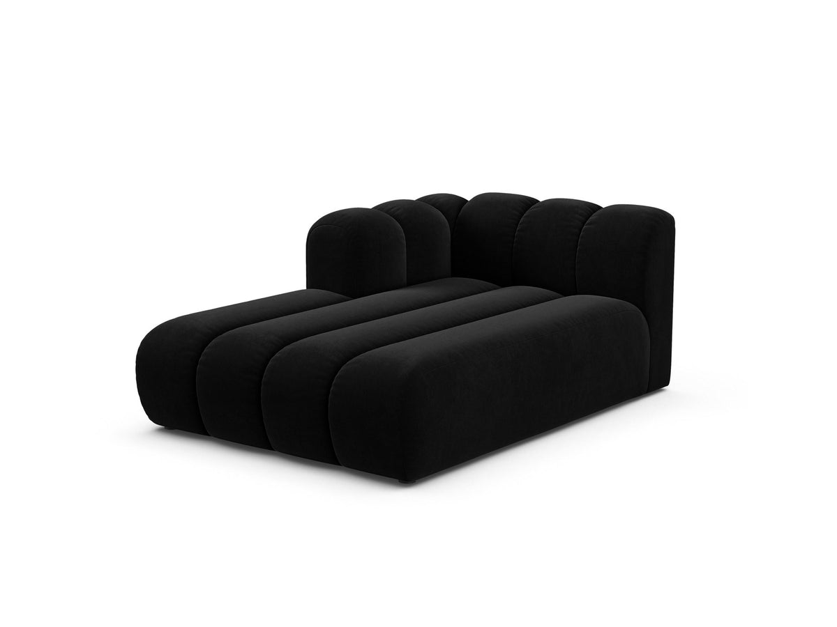 Chaiselongue-Modul Lupine von Micadoni in leichtem Beige, Venus-Samtstoff, schwarze Kunststoffbeine, Ausrichtung links, Teil eines Modularsofas.