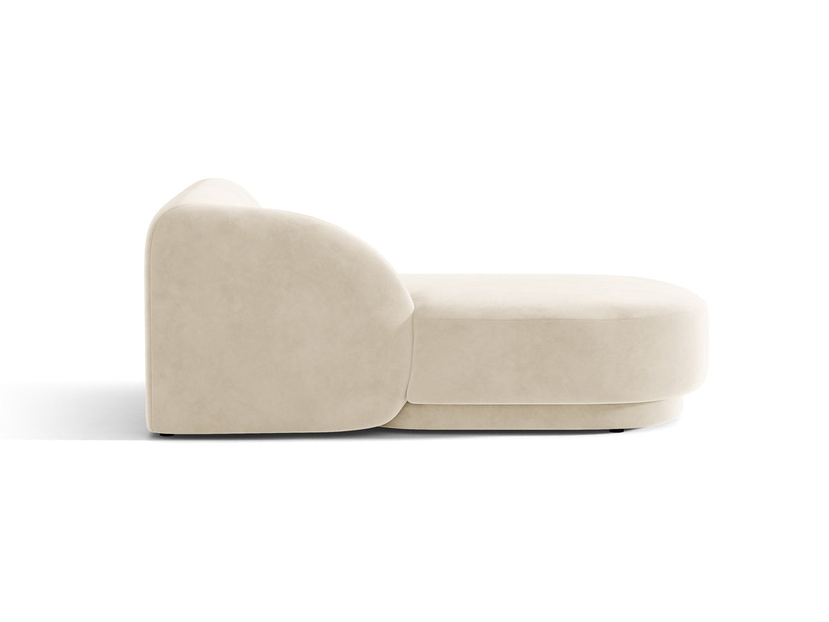 Chaiselongue Miley von Micadoni in Dunkelbeige mit Bluvel-Stoffbezug, schwarzen Kunststoffbeinen und niedriger Rückenlehne, modulares Sofa-Element.