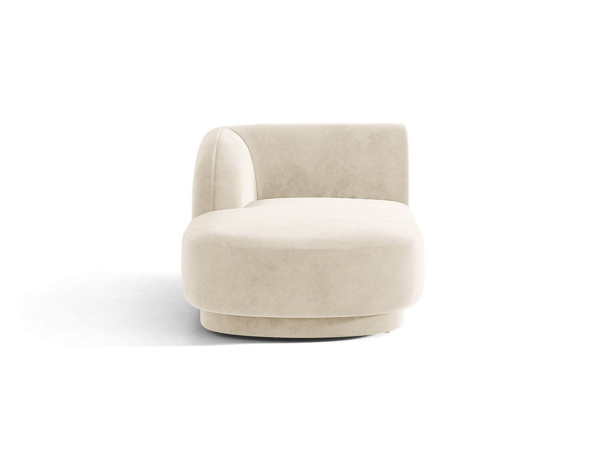 Chaiselongue Miley von Micadoni in Dunkelbeige mit Bluvel-Stoffbezug, schwarzen Kunststoffbeinen und niedriger Rückenlehne, modulares Sofa-Element.