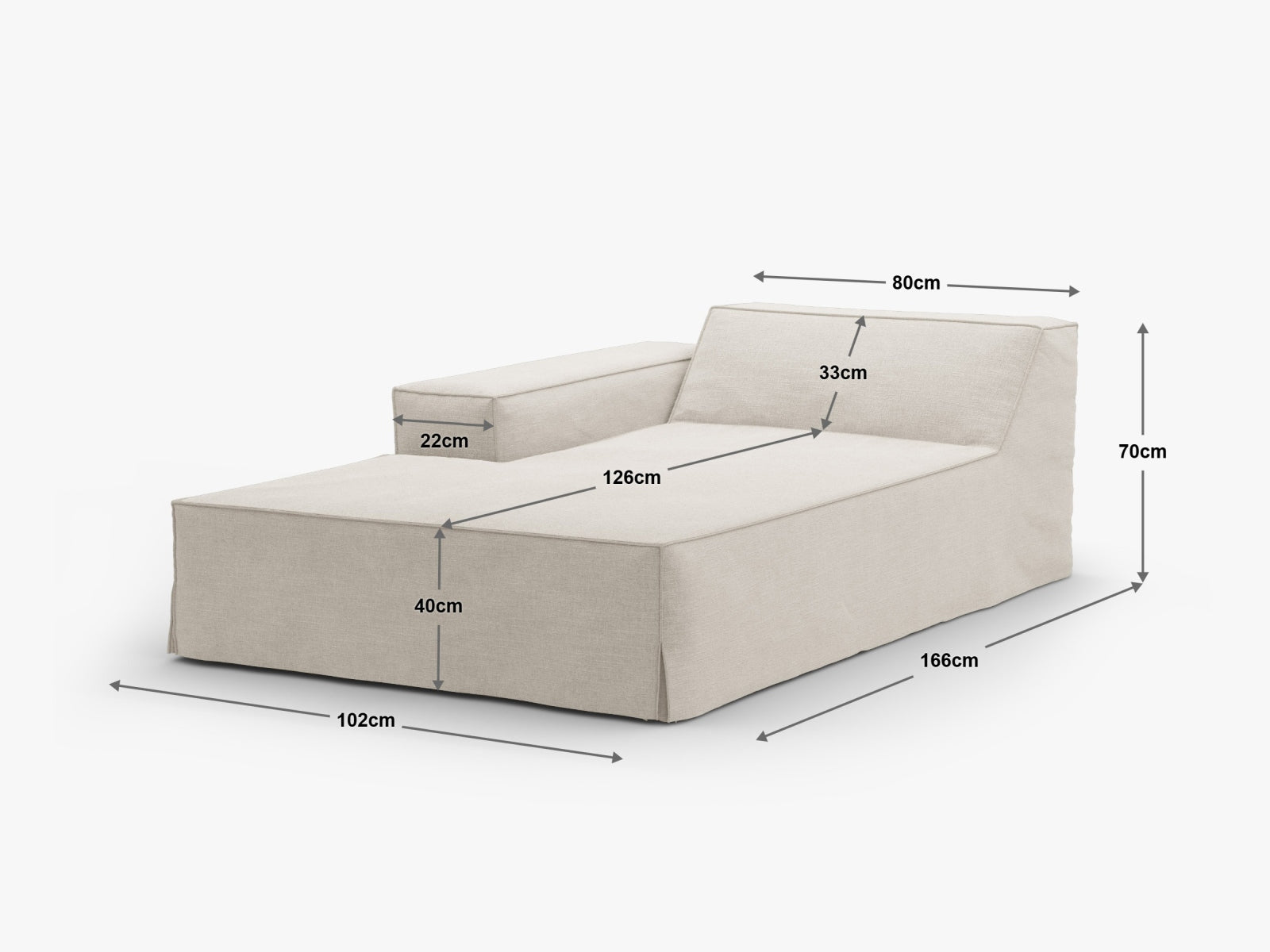 Jodie Modular Chaise Longue links 1 Sitzer in Warm grey präsentiert im Onlineshop von KAQTU Design AG. Modulares Sofa ist von Micadoni