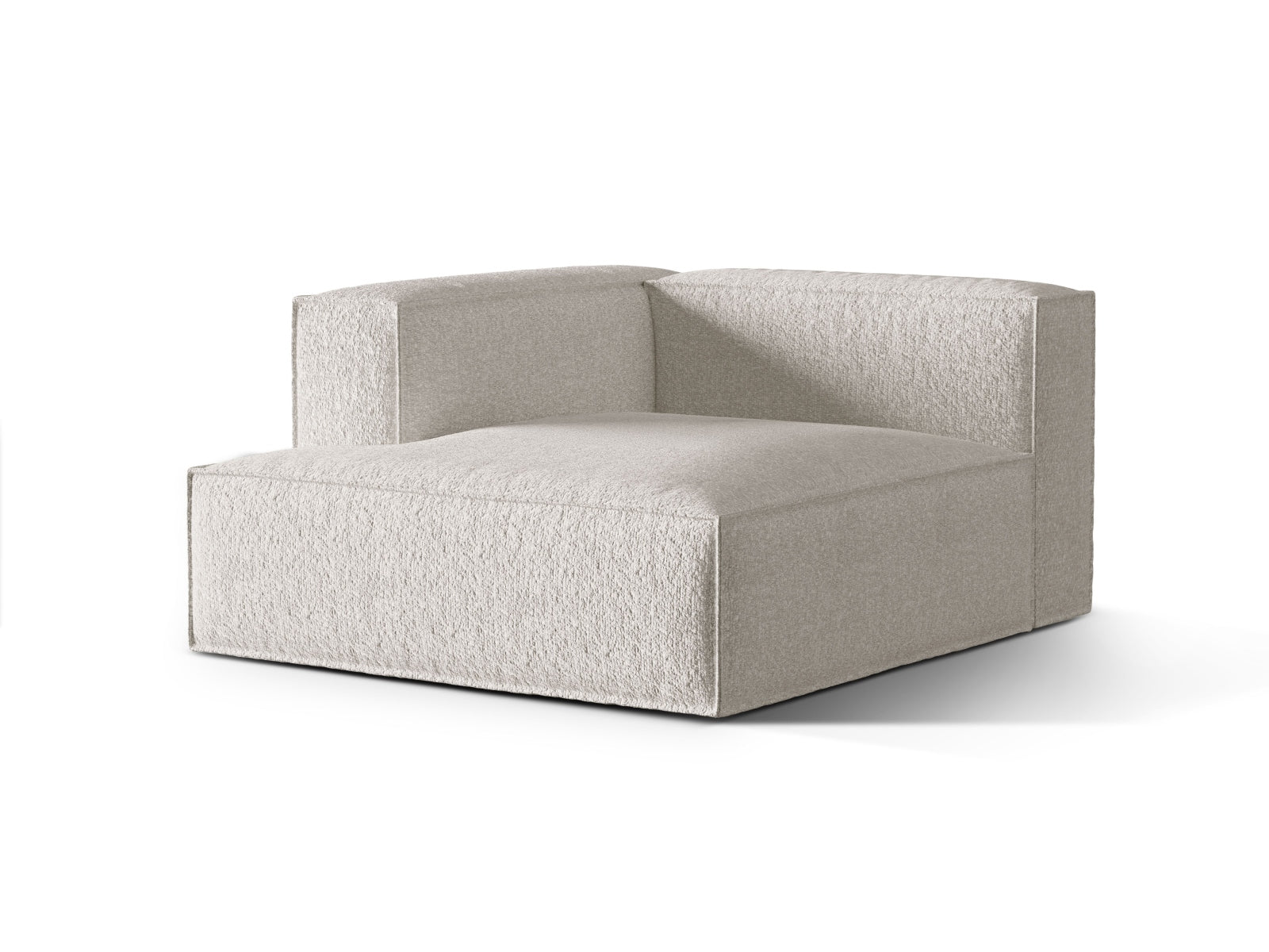 Entdecken Sie die Nuria Boucle Chaise Longue links von Micadoni – ein eleganter 1-Sitzer mit luxuriöser Boucle-Oberfläche und modernem Design.