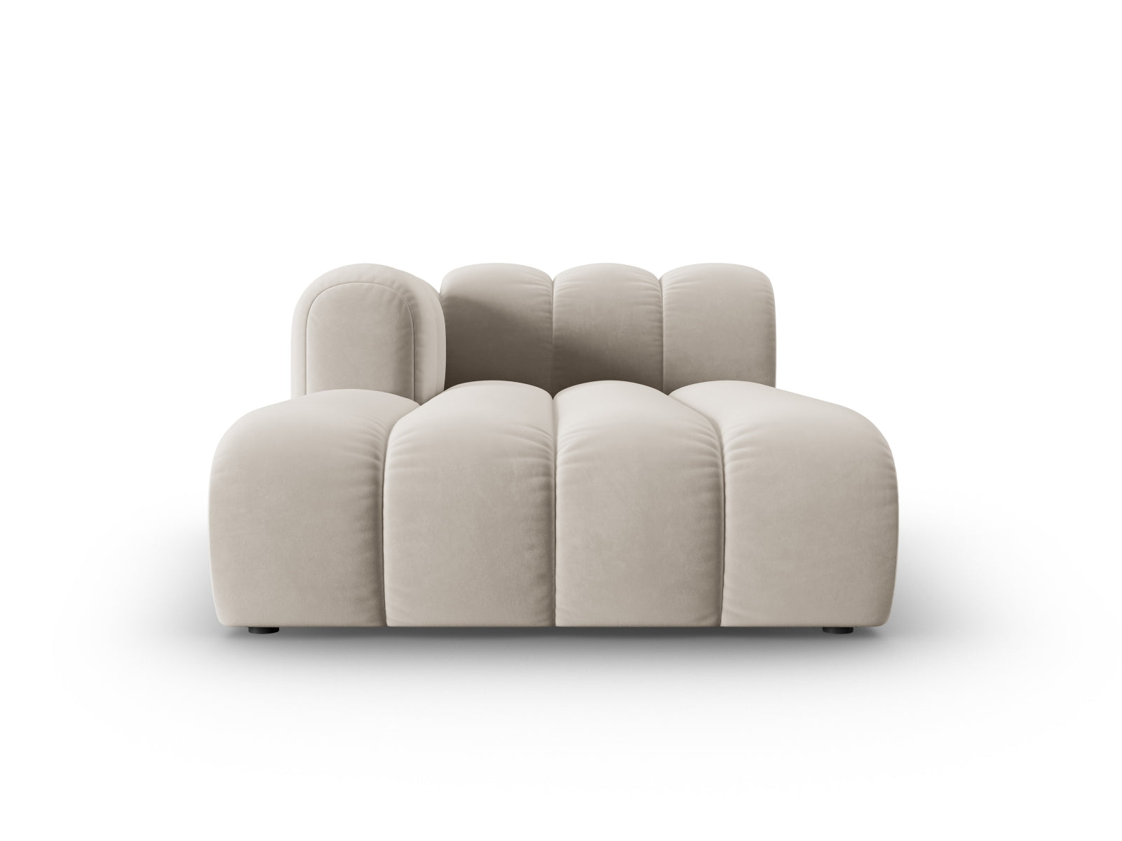 Elegantes Lupine Velour Sofa Chaise Lounge links, 2-Sitzer in stilvollem Beige, ideal für moderne Wohnräume und gemütliche Entspannung.